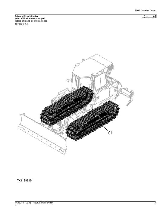 JOHN DEERE 550K CRAWLER DOZER PARTS CATALOG MANUAL  1T0550KX -E217276–