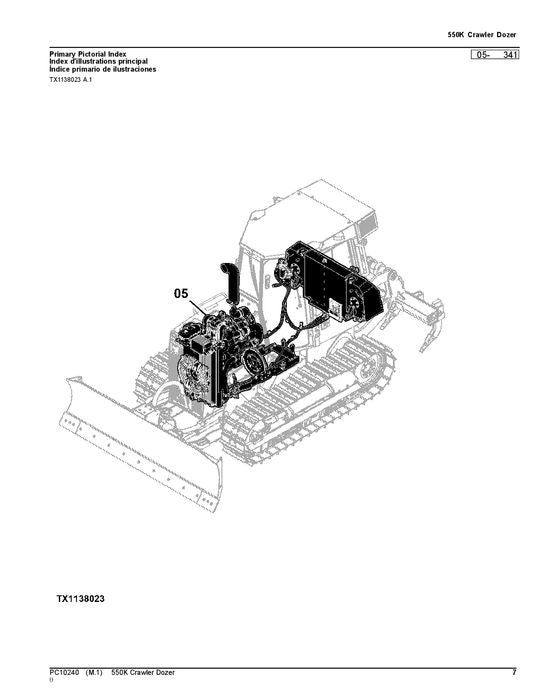 JOHN DEERE 550K CRAWLER DOZER PARTS CATALOG MANUAL  1T0550KX -E217276–