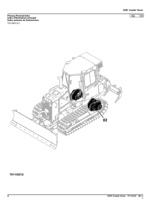 JOHN DEERE 550K CRAWLER DOZER PARTS CATALOG MANUAL  1T0550KX -E217276–