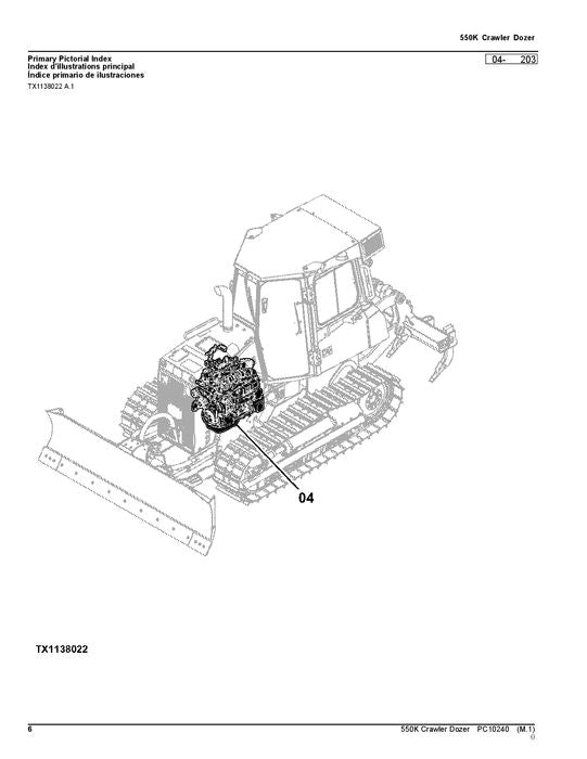 JOHN DEERE 550K CRAWLER DOZER PARTS CATALOG MANUAL  1T0550KX -E217276–