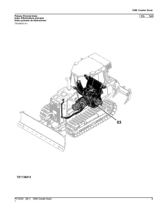 JOHN DEERE 550K CRAWLER DOZER PARTS CATALOG MANUAL  1T0550KX -E217276–