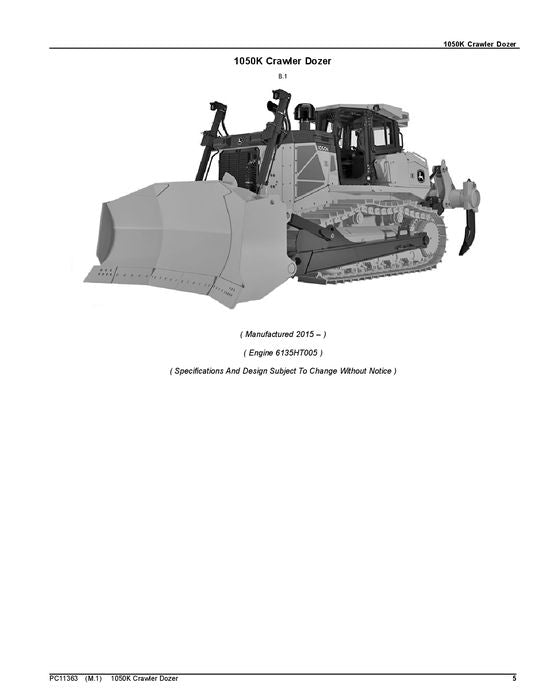 JOHN DEERE 1050K CRAWLER DOZER PARTS CATALOG MANUAL ser.1T01050K_C268234-