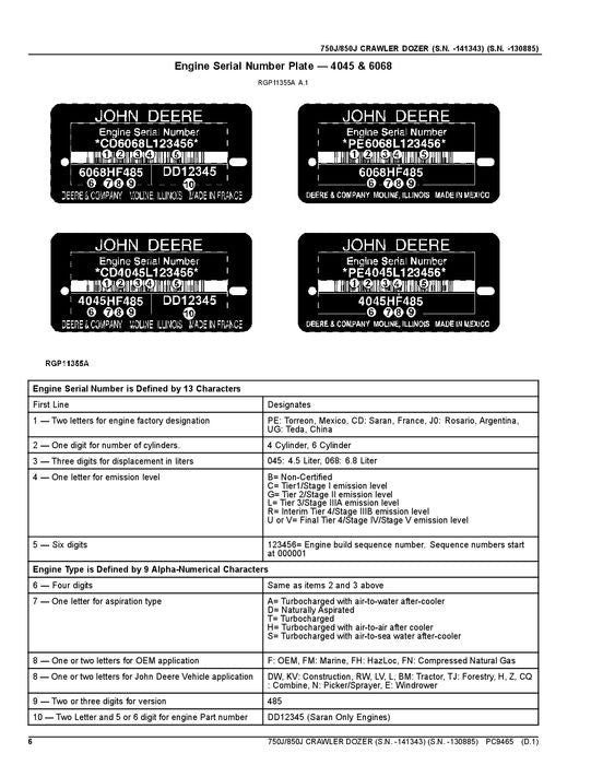 JOHN DEERE 750J CRAWLER DOZER PARTS CATALOG MANUAL 141343 -130885