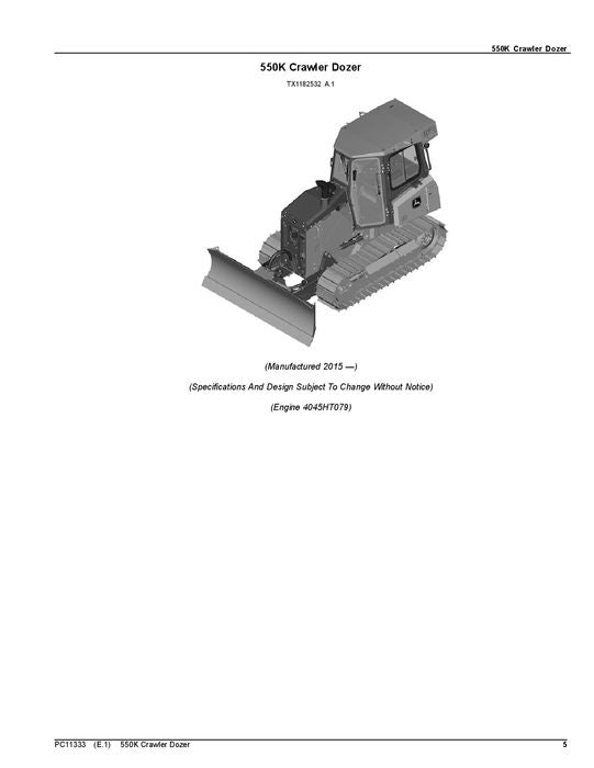 JOHN DEERE 550K CRAWLER DOZER ERSATZTEILKATALOGHANDBUCH F275977-