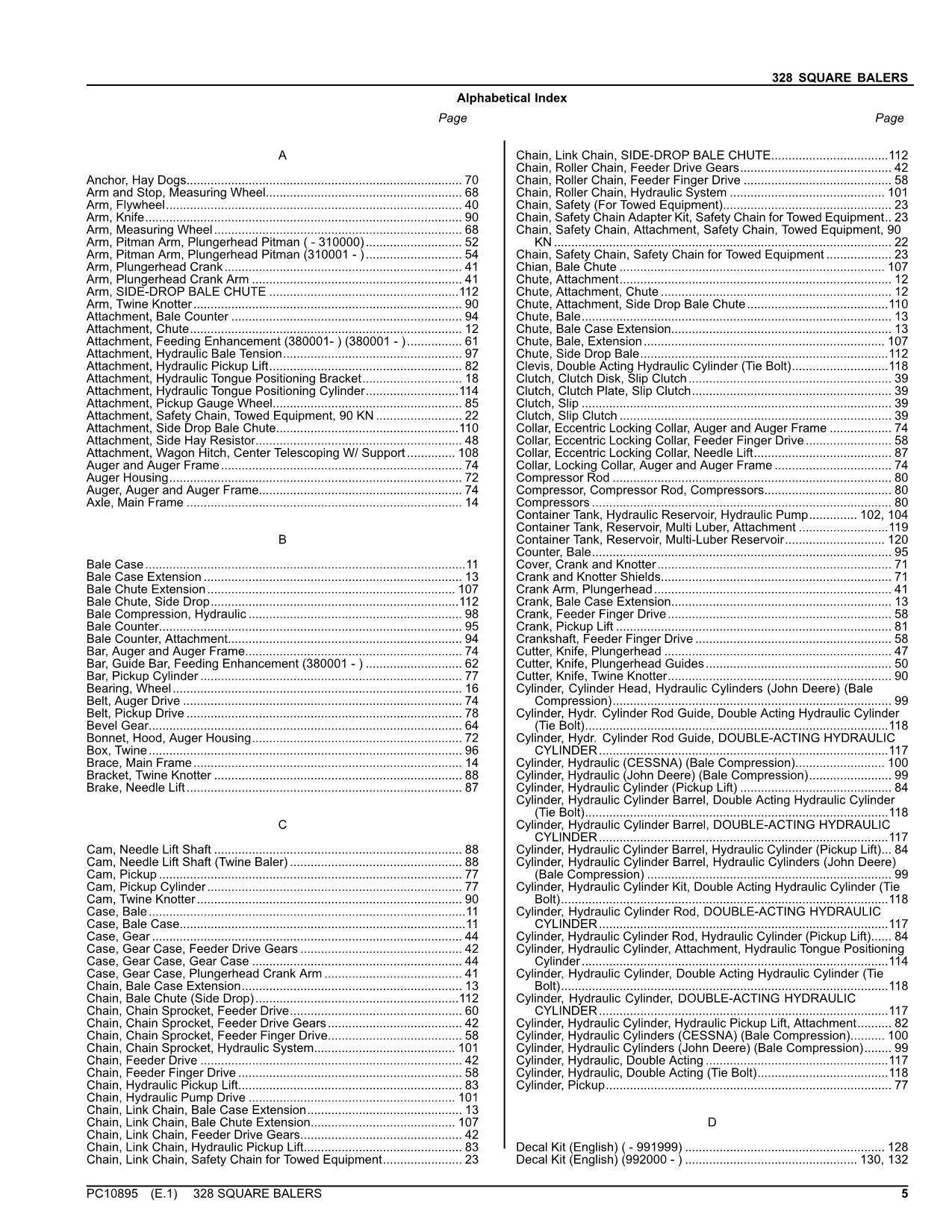 JOHN DEERE 328 SQUARE BALER PARTS CATALOG MANUAL