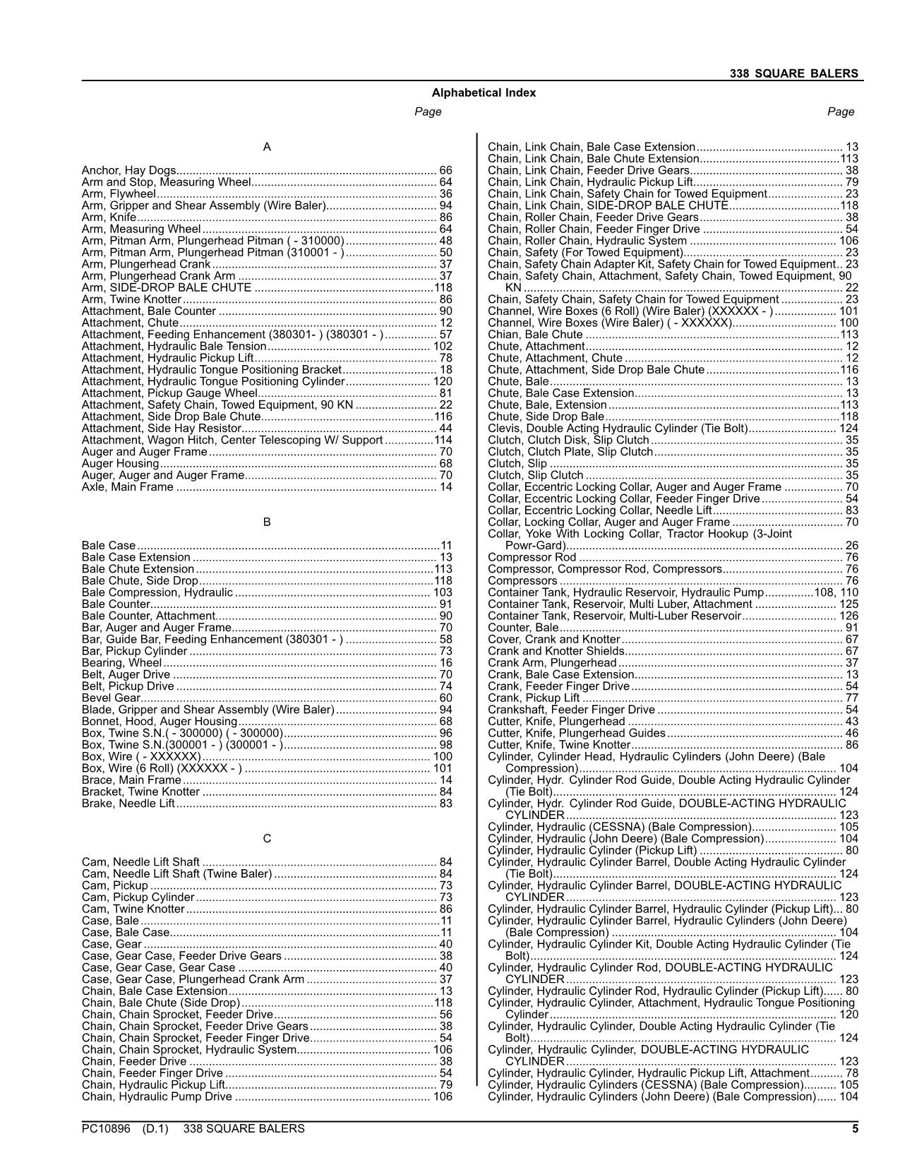 JOHN DEERE 338 SQUARE BALER PARTS CATALOG MANUAL