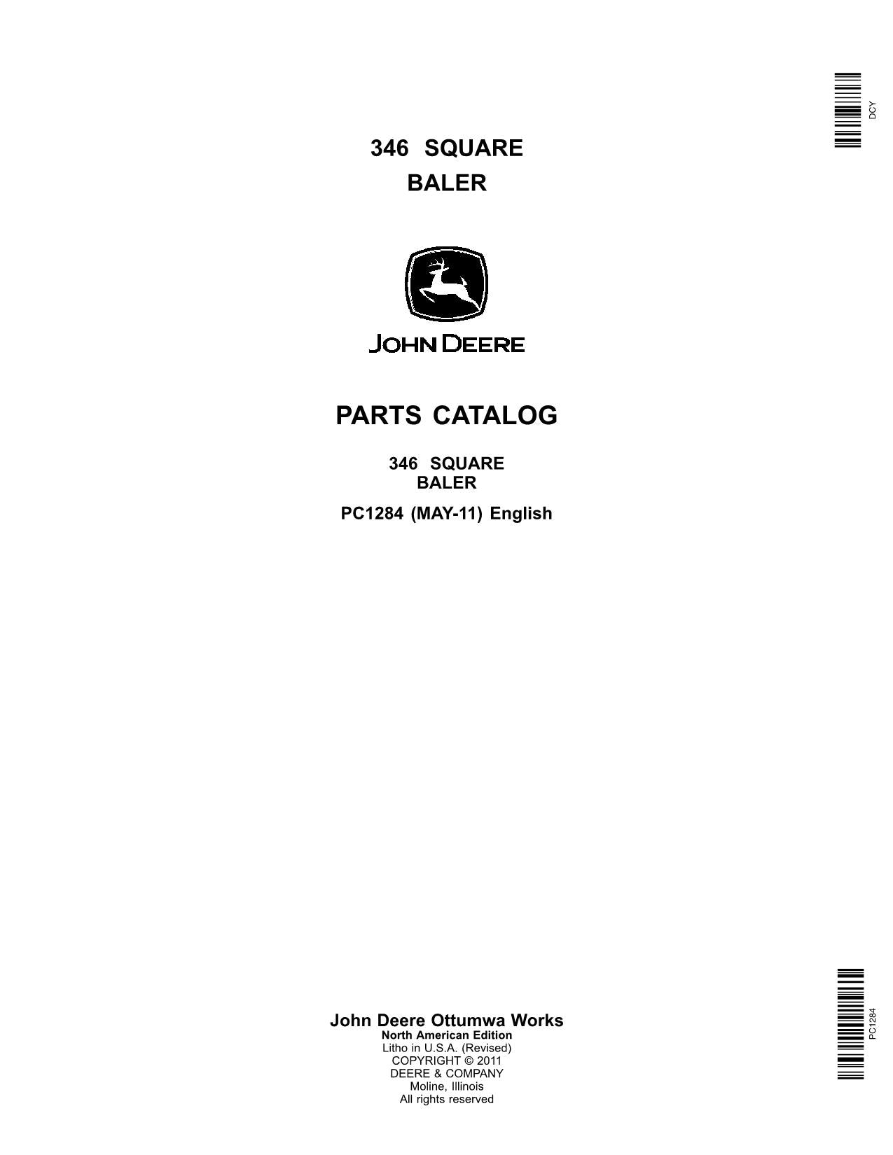 JOHN DEERE 346 SQUARE BALER PARTS CATALOG MANUAL