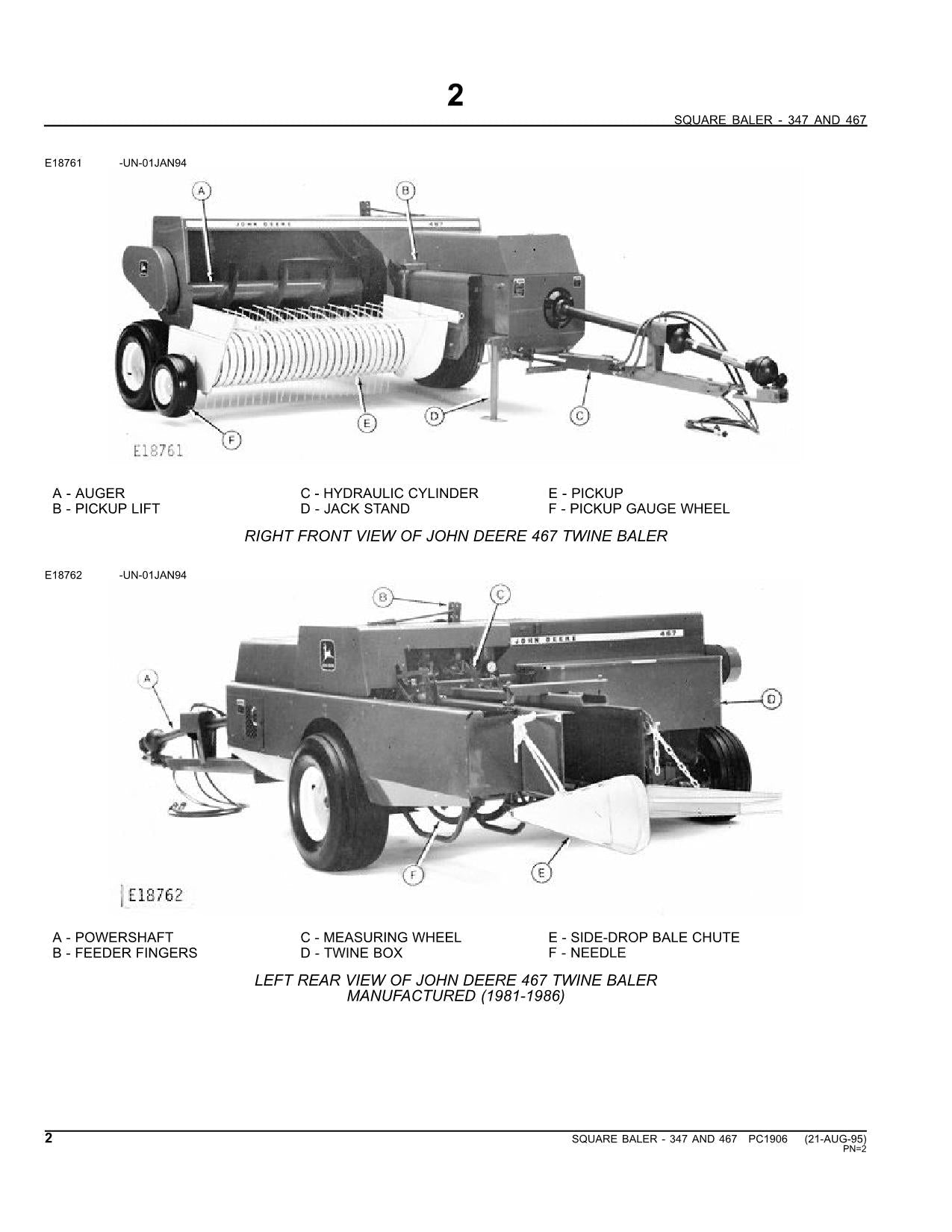 JOHN DEERE 347 467 SQUARE TWINE BALER PARTS CATALOG MANUAL