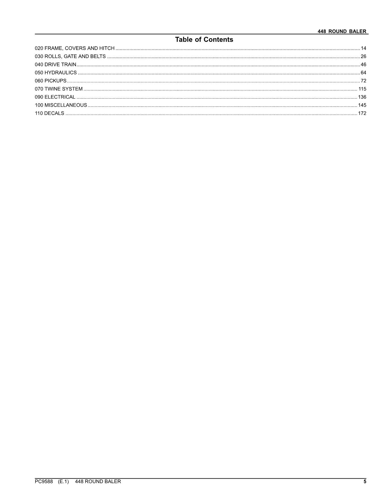 JOHN DEERE 448 ROUND BALER PARTS CATALOG MANUAL