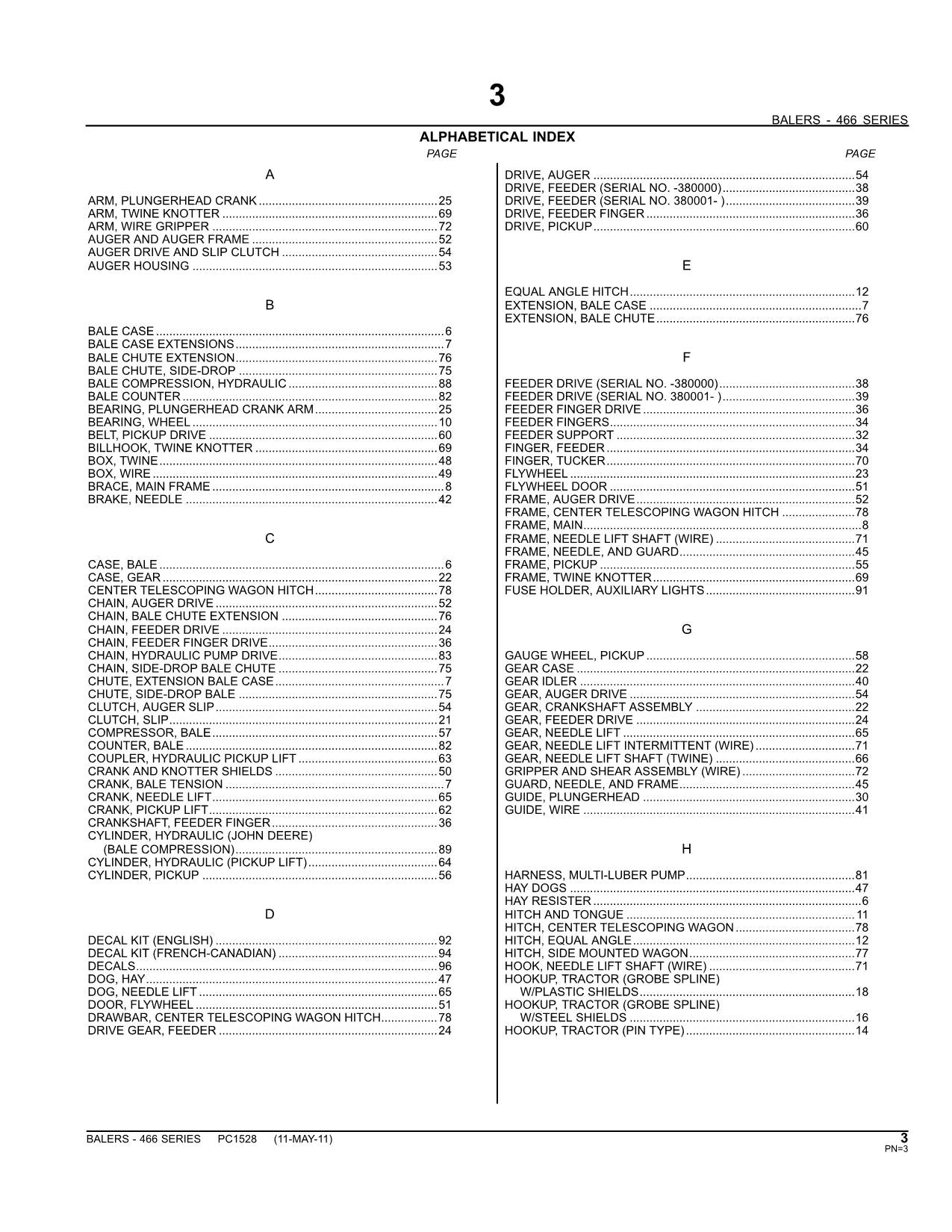 JOHN DEERE 466 SQUARE BALER PARTS CATALOG MANUAL #2