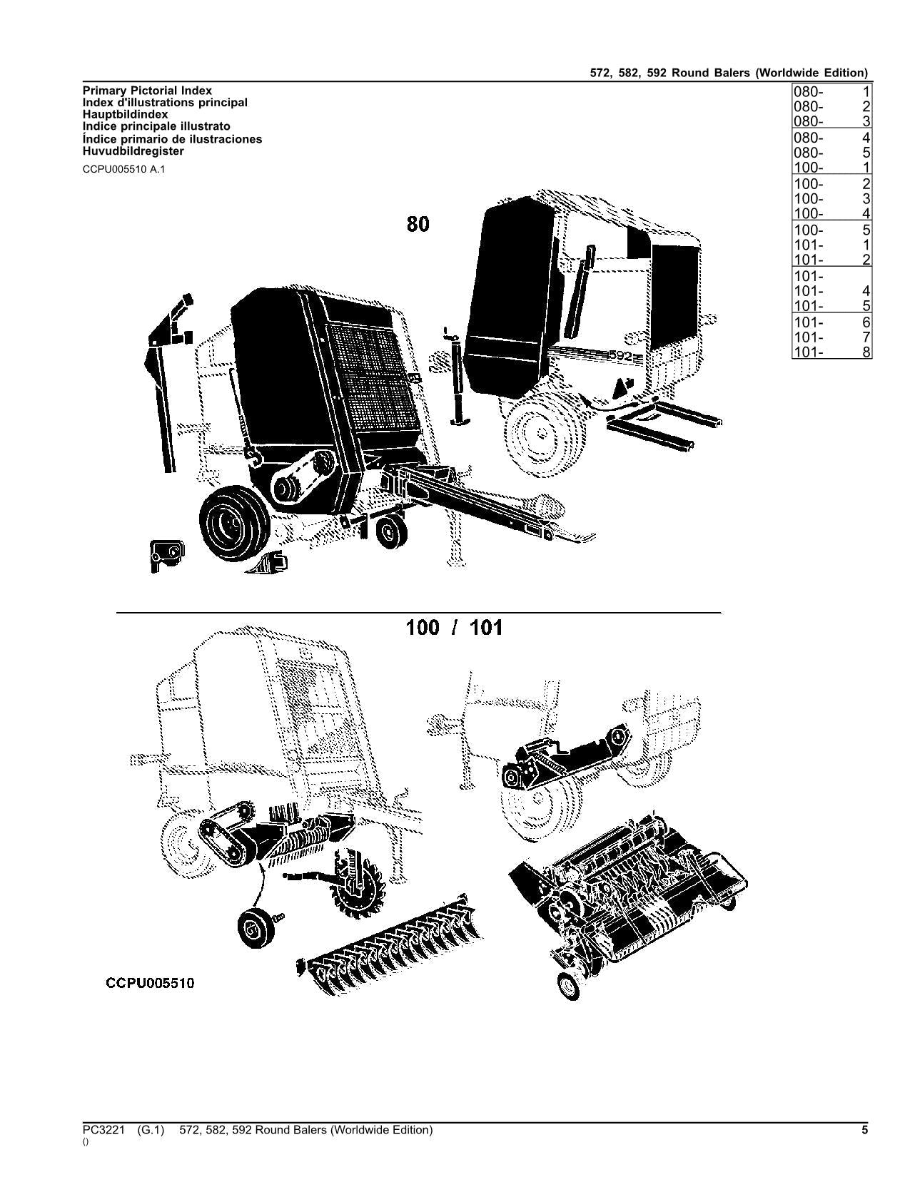 JOHN DEERE ROUND BALER 572 582 592 PARTS CATALOG MANUAL