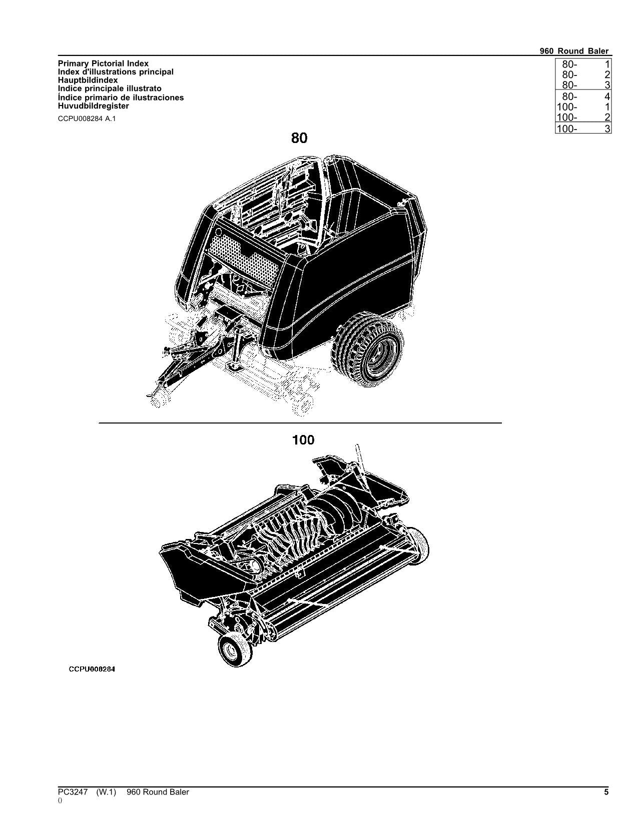 JOHN DEERE 960 ROUND BALER PARTS CATALOG MANUAL