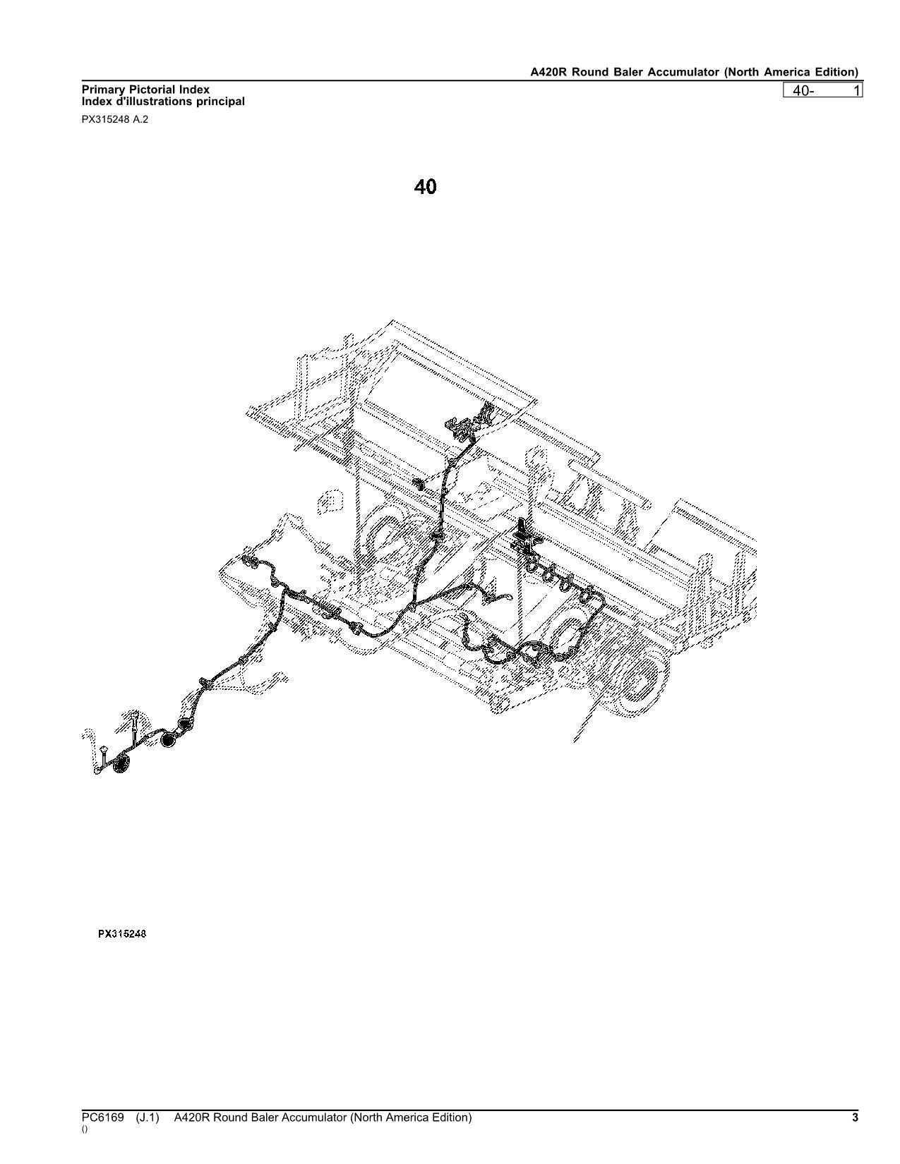 JOHN DEERE A420R ROUND BALER ACCUMULATOR PARTS CATALOG MANUAL