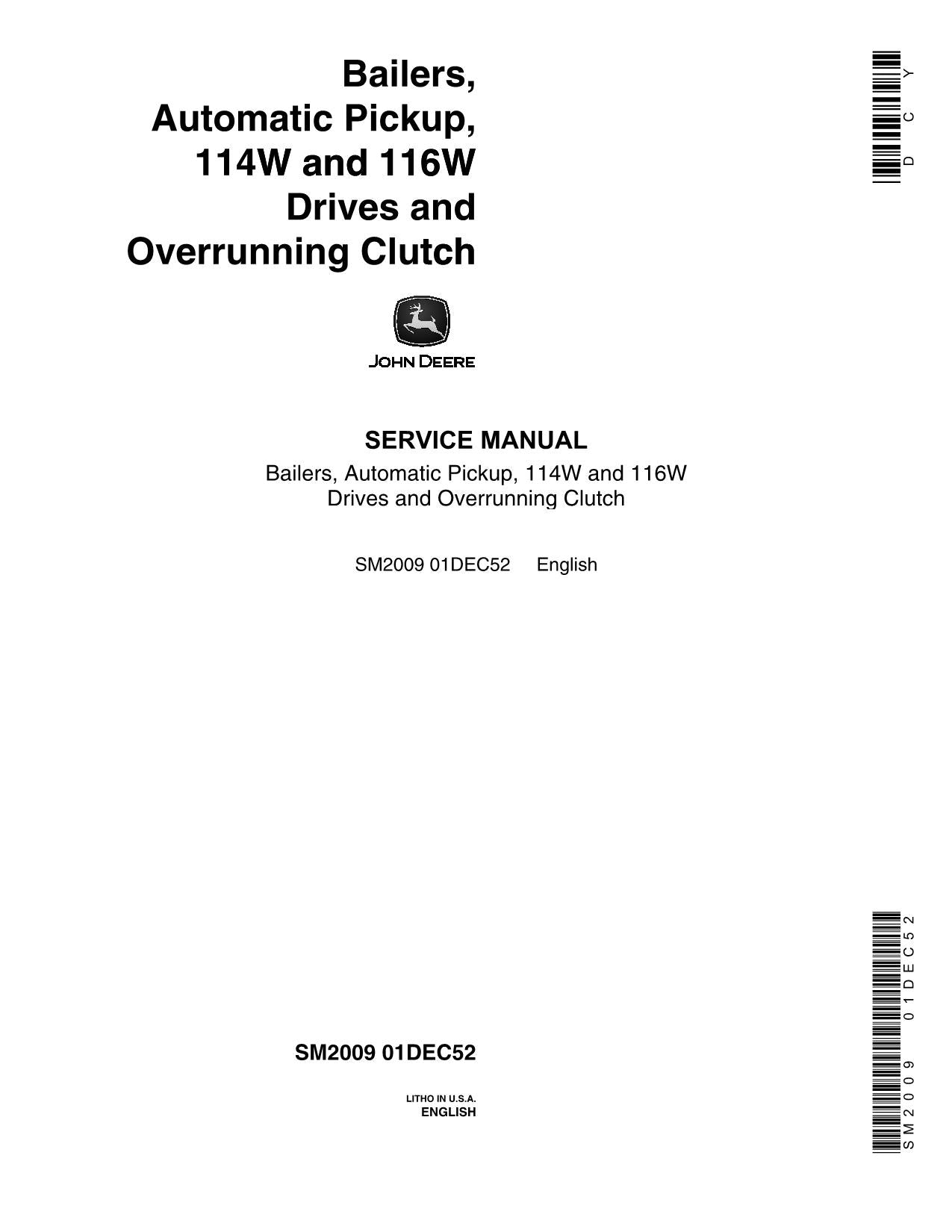 JOHN DEERE 114W 116W BALER SERVICE MANUAL