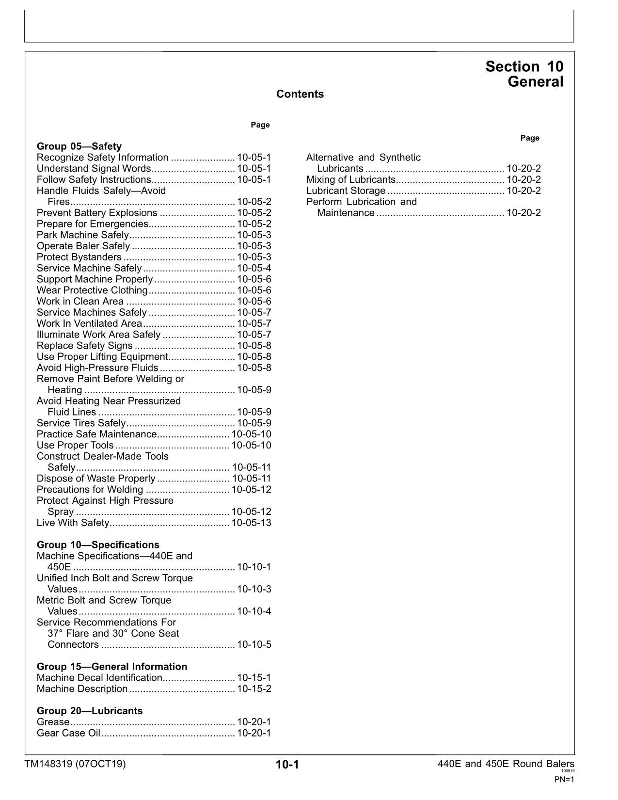 JOHN DEERE 440E  450E BALER SERVICE MANUAL