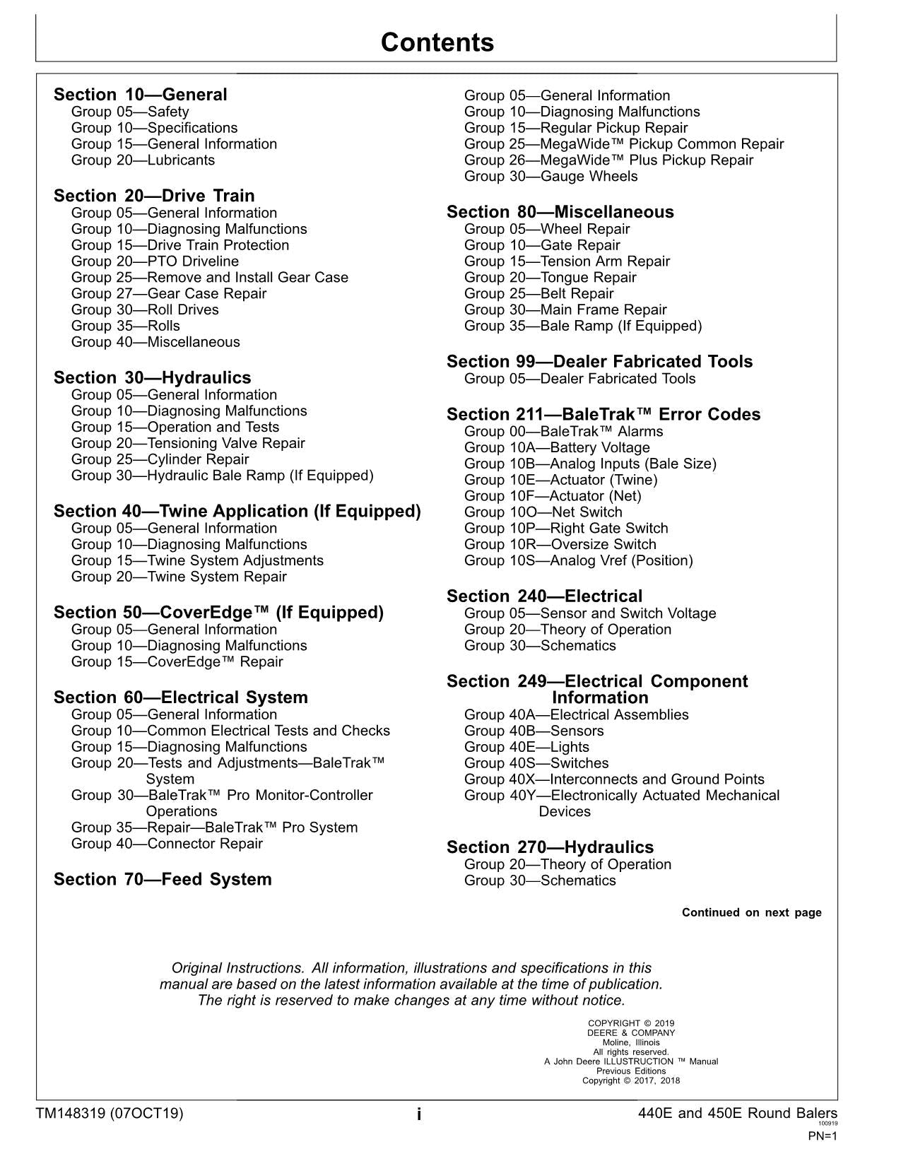 JOHN DEERE 440E  450E BALER SERVICE MANUAL