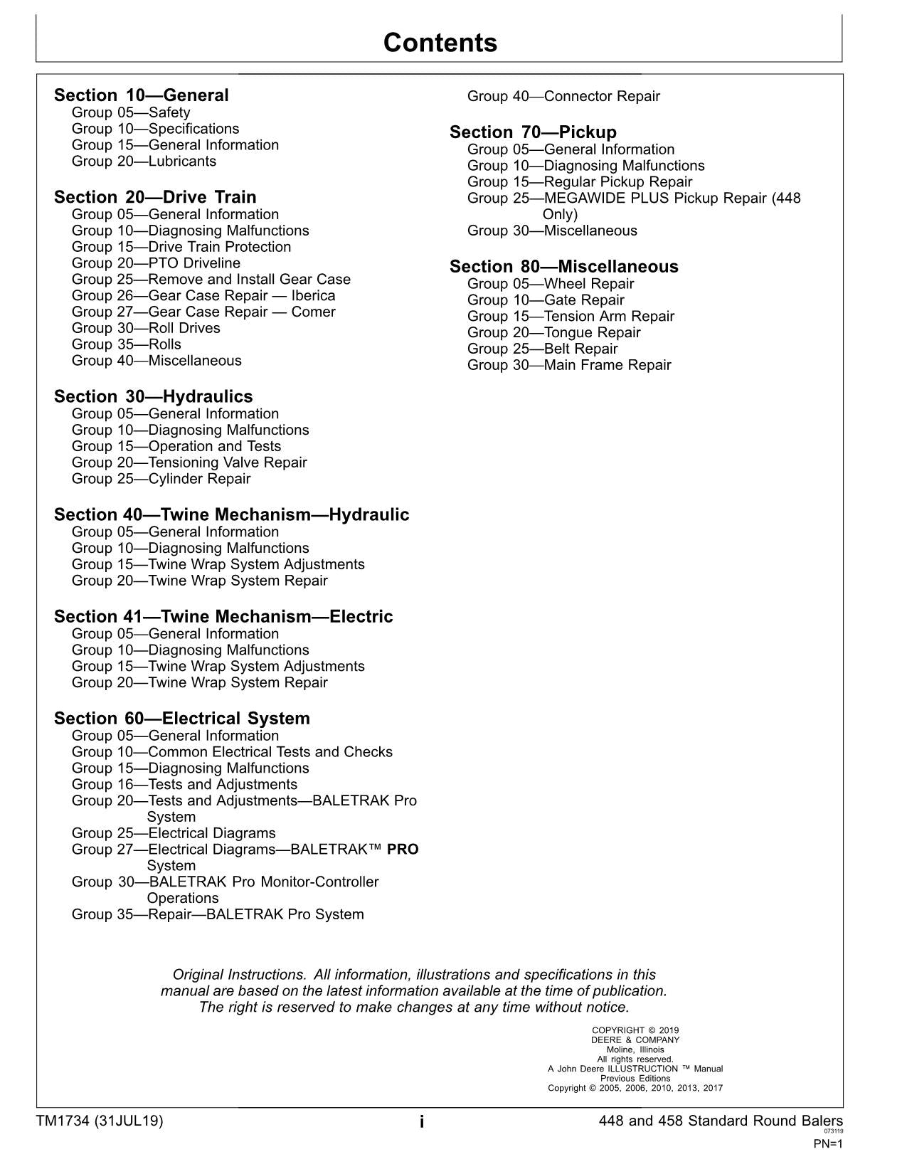 JOHN DEERE 448 458STD BALER REPAIR SERVICE MANUAL