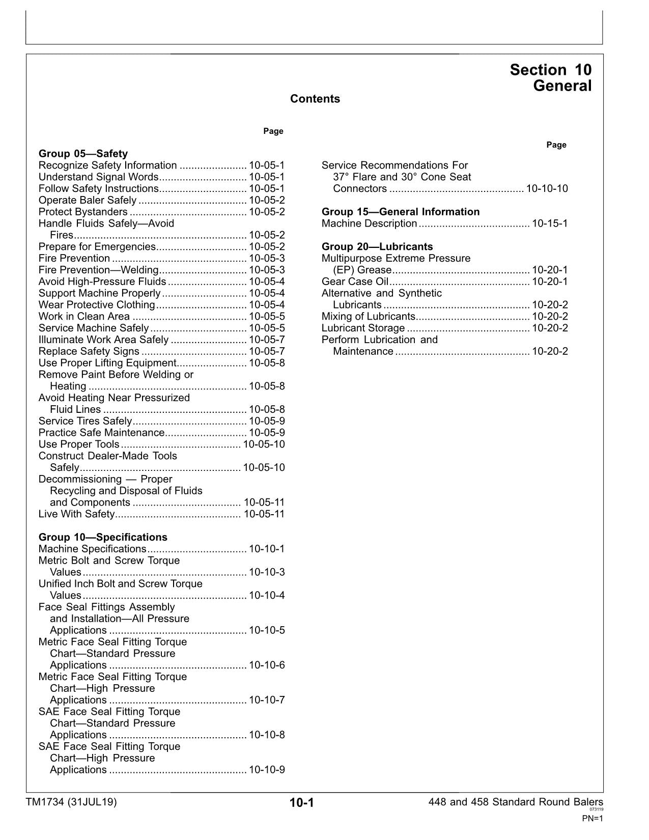 JOHN DEERE 448 458STD BALER REPAIR SERVICE MANUAL