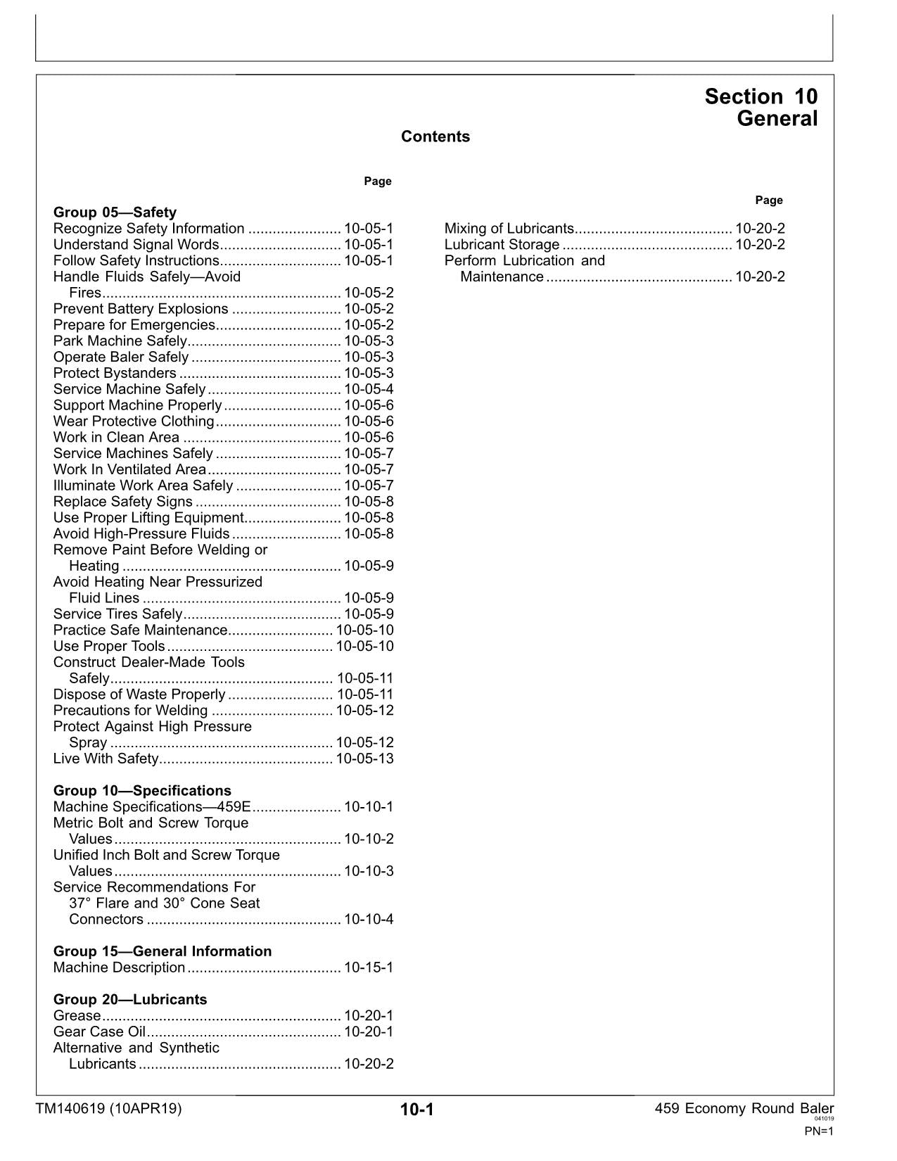 JOHN DEERE 459E BALLENPRESSE SERVICEHANDBUCH