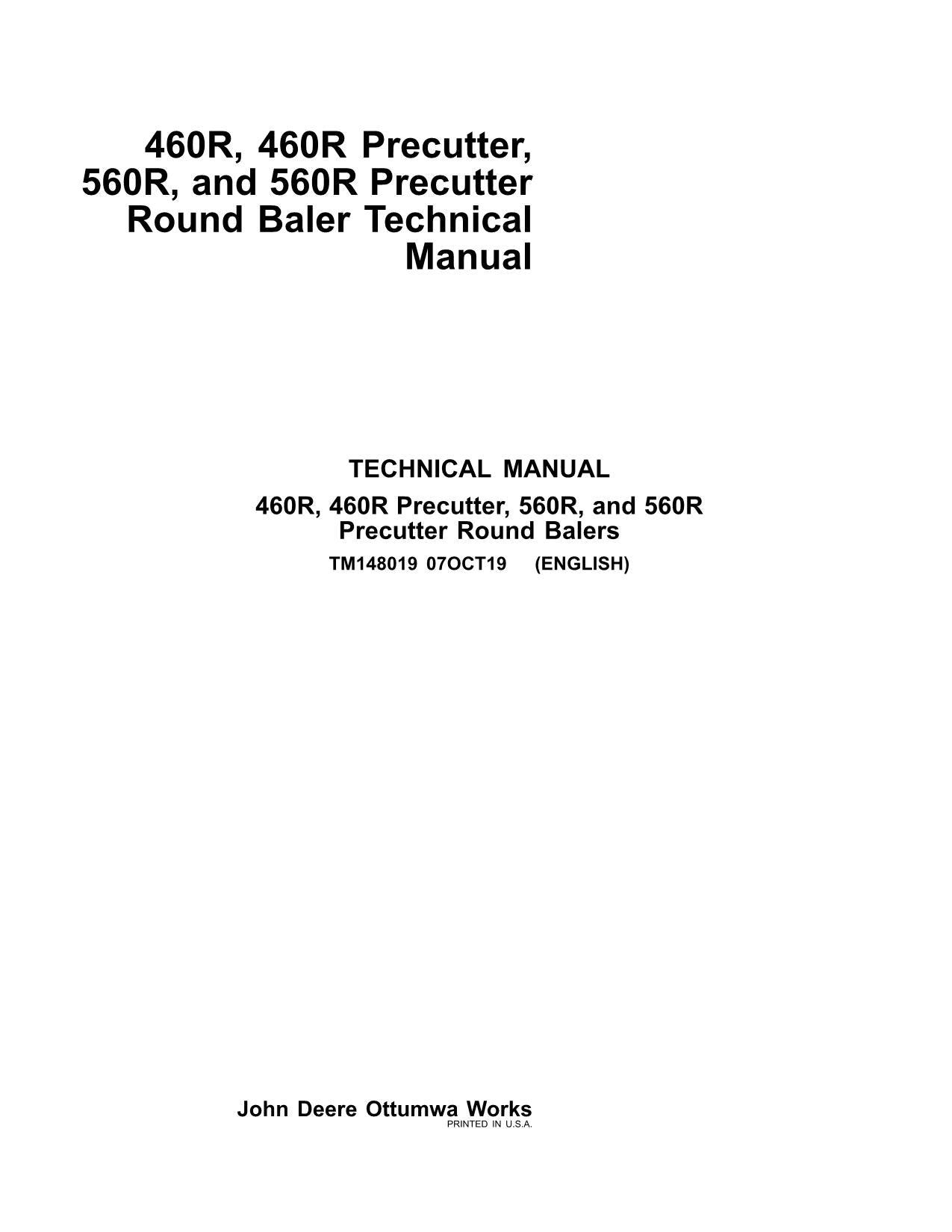 JOHN DEERE 460R 460R 560R 560R VORSCHNEIDER-BALLENPRESSE SERVICEHANDBUCH