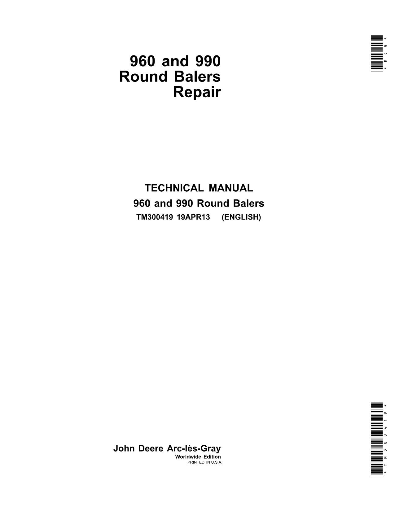 JOHN DEERE 960 990 BALER SERVICE MANUAL #1