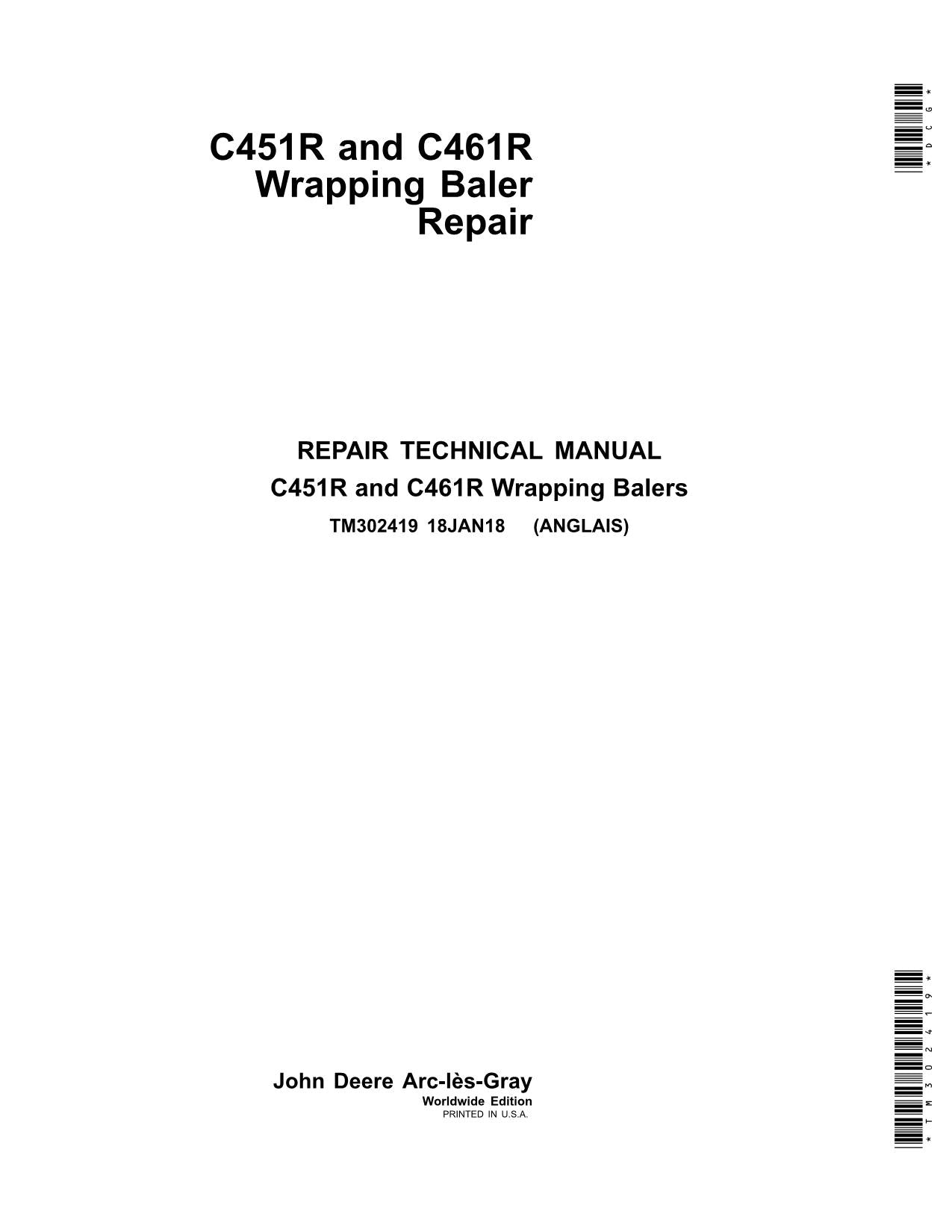 JOHN DEERE C451R  C461R BALER REPAIR SERVICE MANUAL