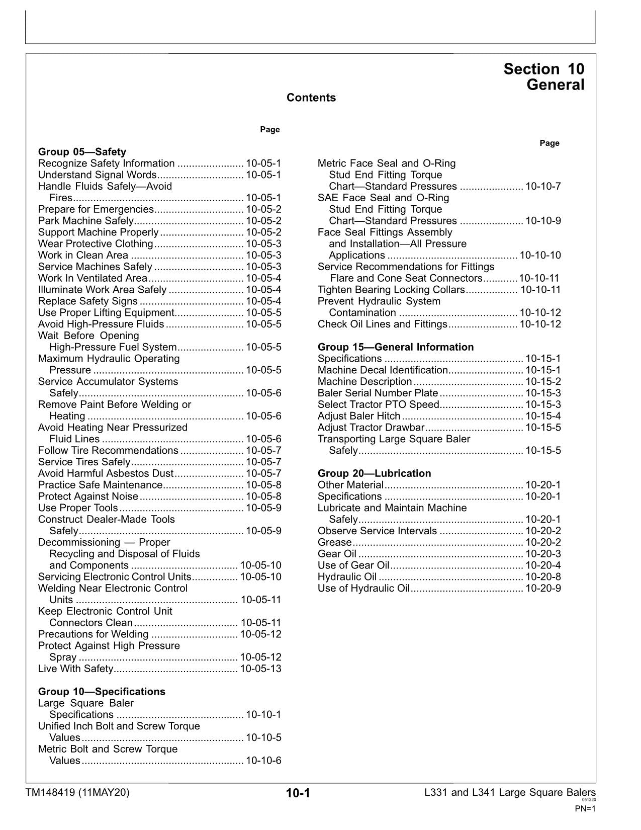 JOHN DEERE L331 L341 VORSCHNEIDER-BALLENPRESSE SERVICEHANDBUCH