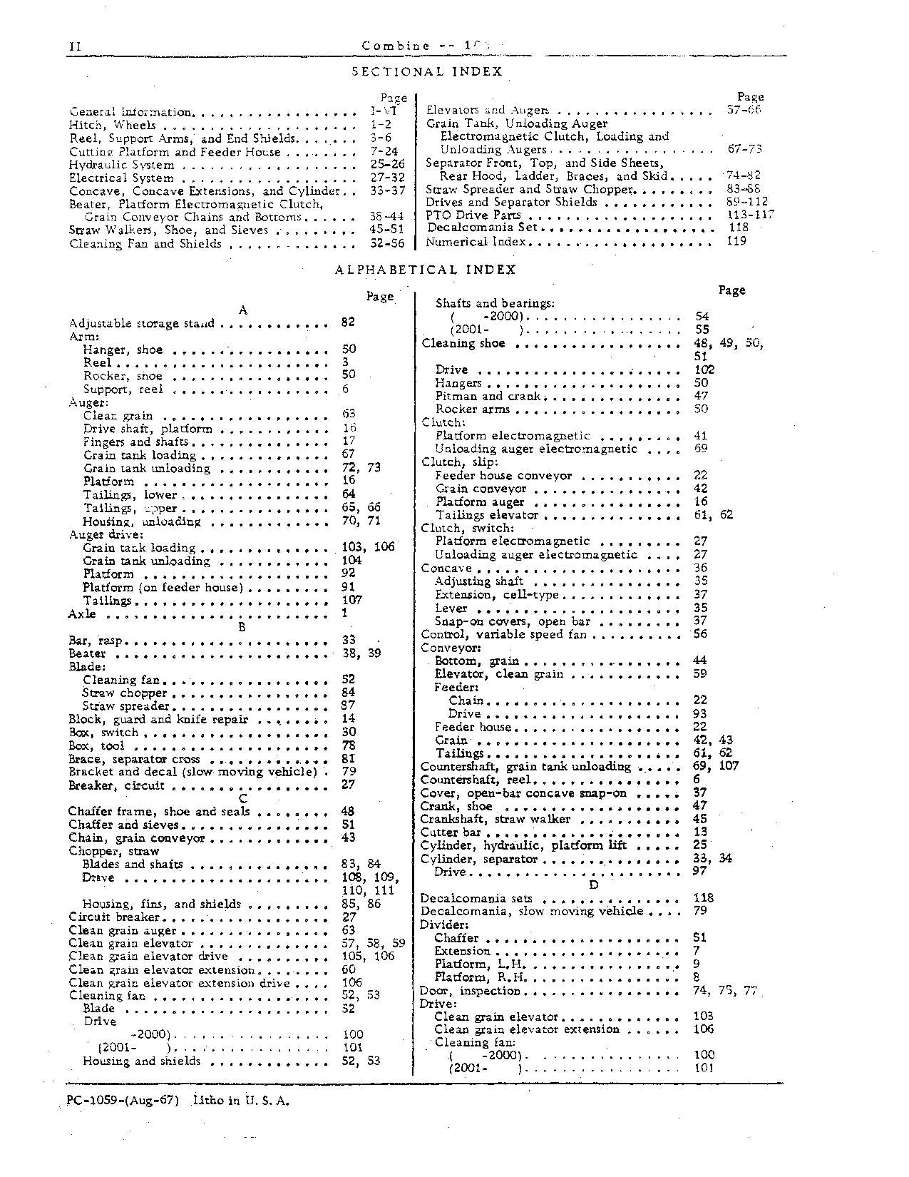 JOHN DEERE 106 COMBINE PARTS CATALOG MANUAL