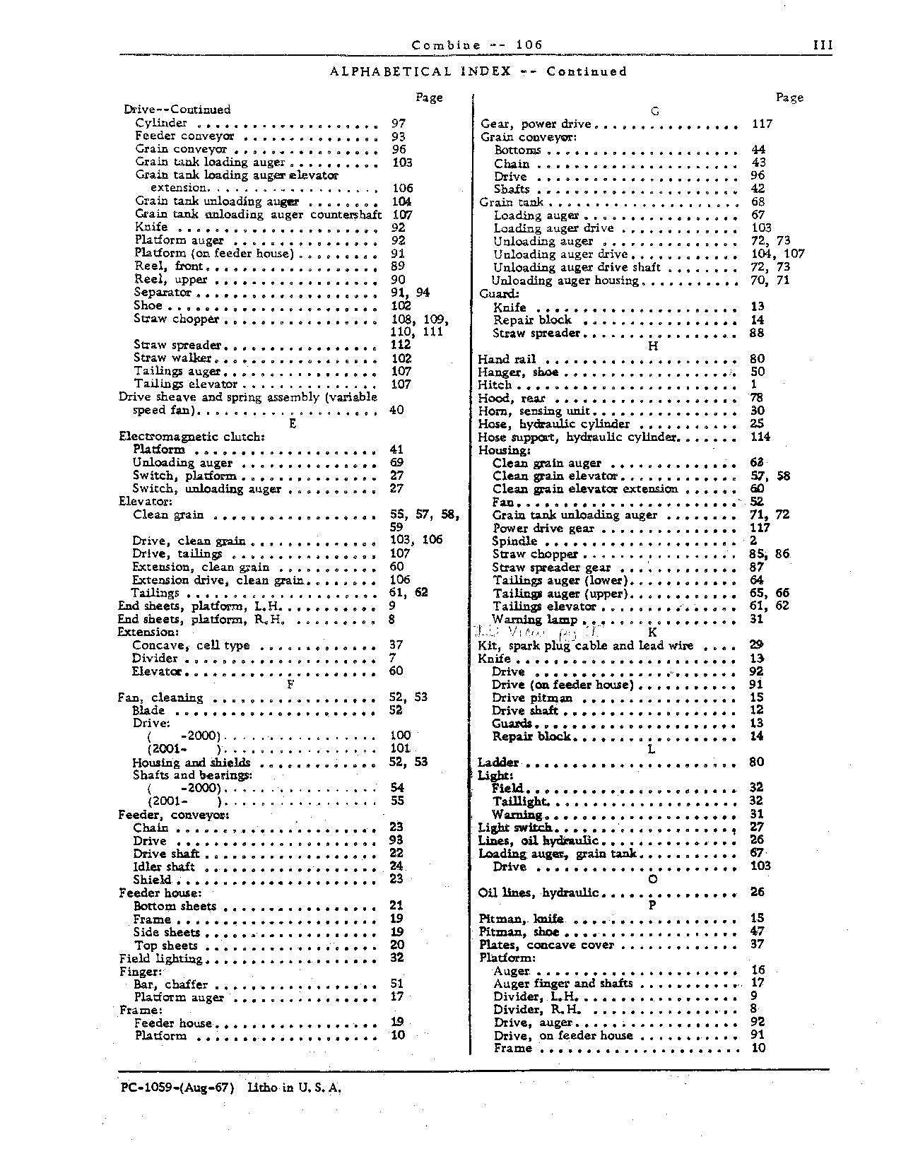 JOHN DEERE 106 MÄHDRESCHER-ERSATZTEILKATALOGHANDBUCH