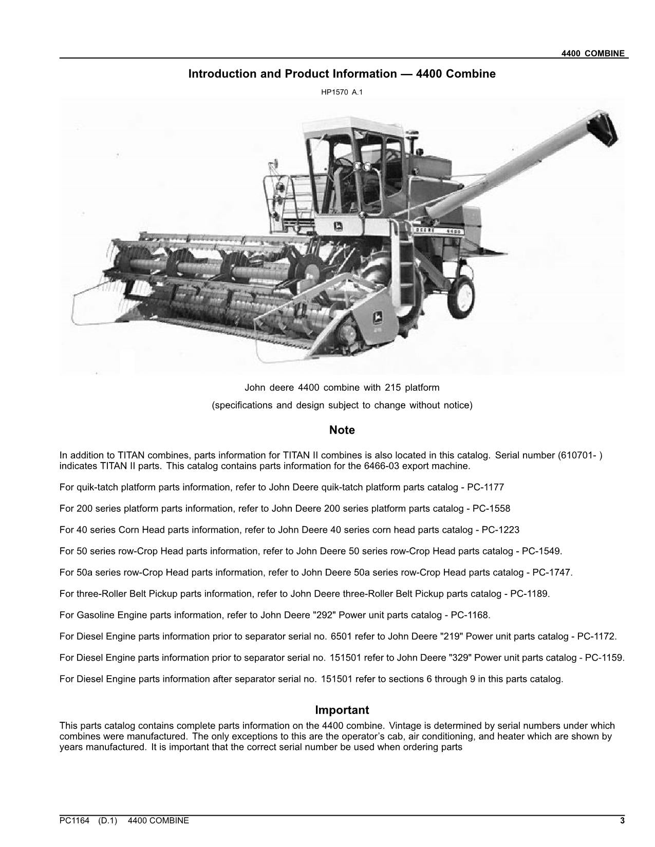 MANUEL DU CATALOGUE DES PIÈCES DE LA MOISSONNEUSE-BATTEUSE JOHN DEERE 4400