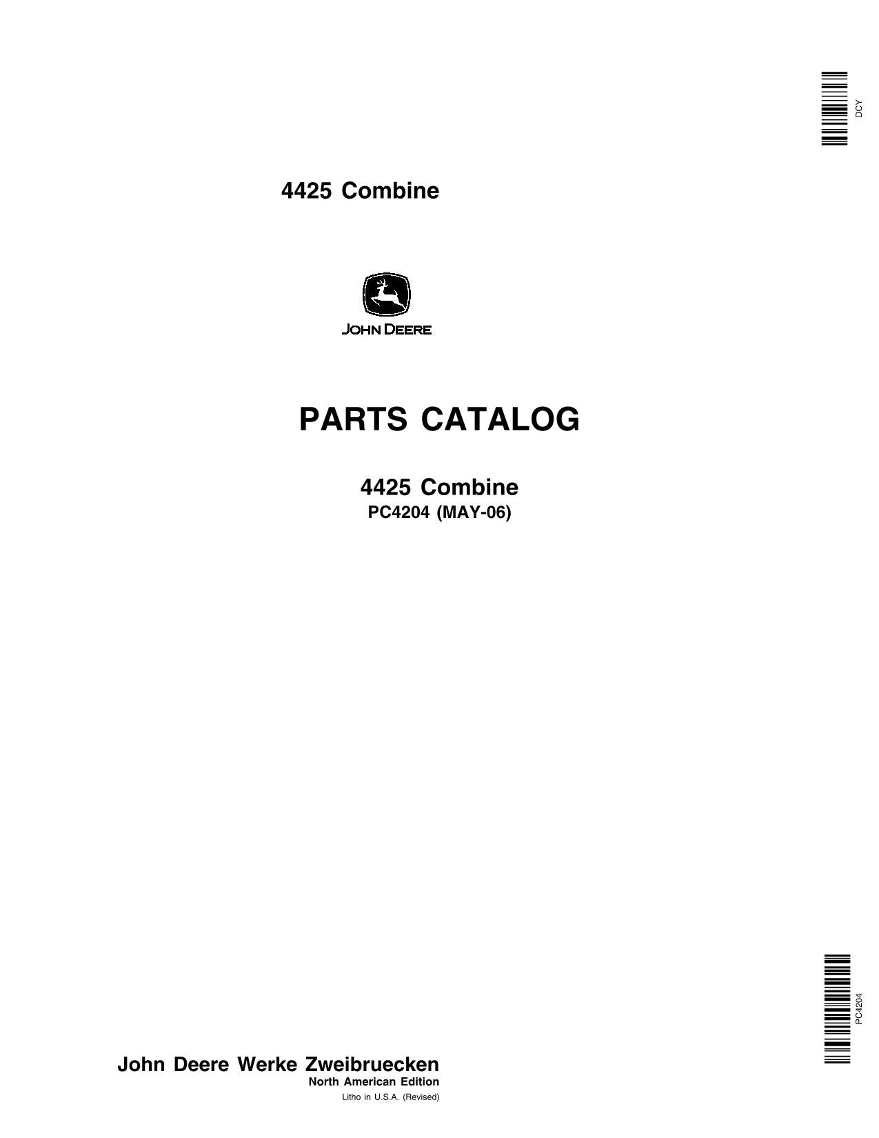 JOHN DEERE 4425 COMBINE PARTS CATALOG MANUAL