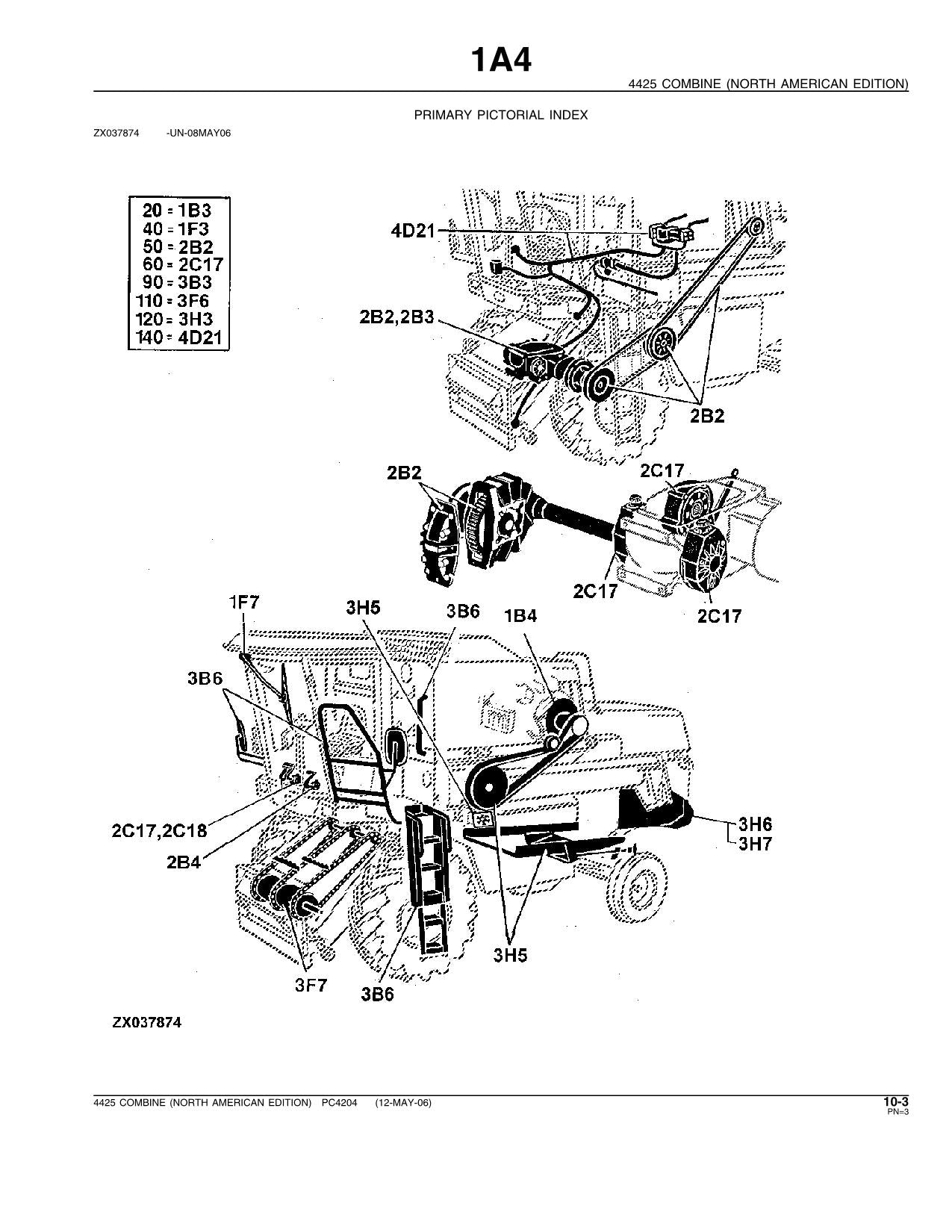 JOHN DEERE 4425 COMBINE PARTS CATALOG MANUAL