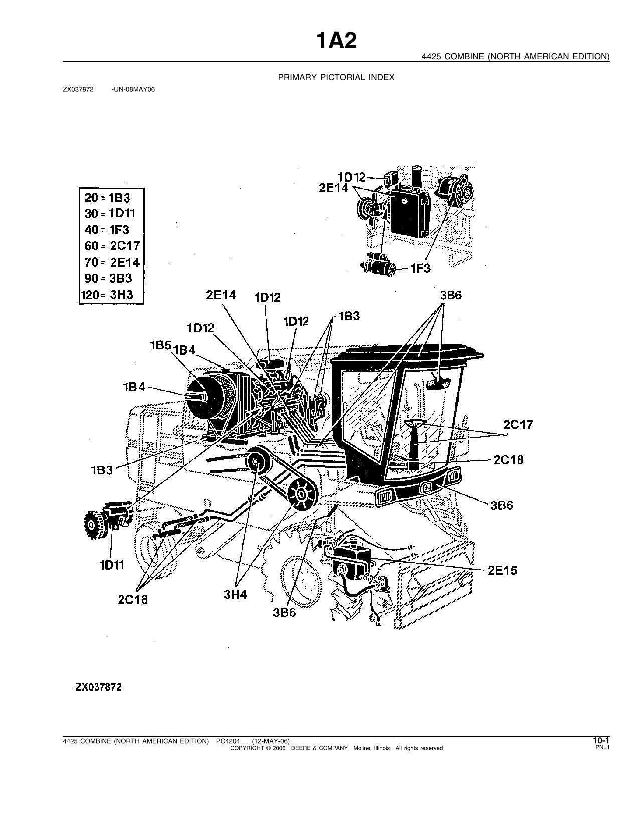 JOHN DEERE 4425 COMBINE PARTS CATALOG MANUAL