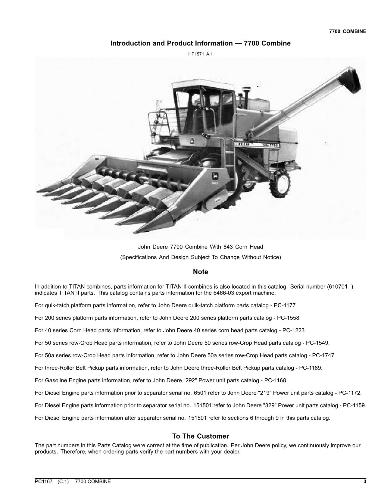 JOHN DEERE 7700 COMBINE PARTS CATALOG MANUAL