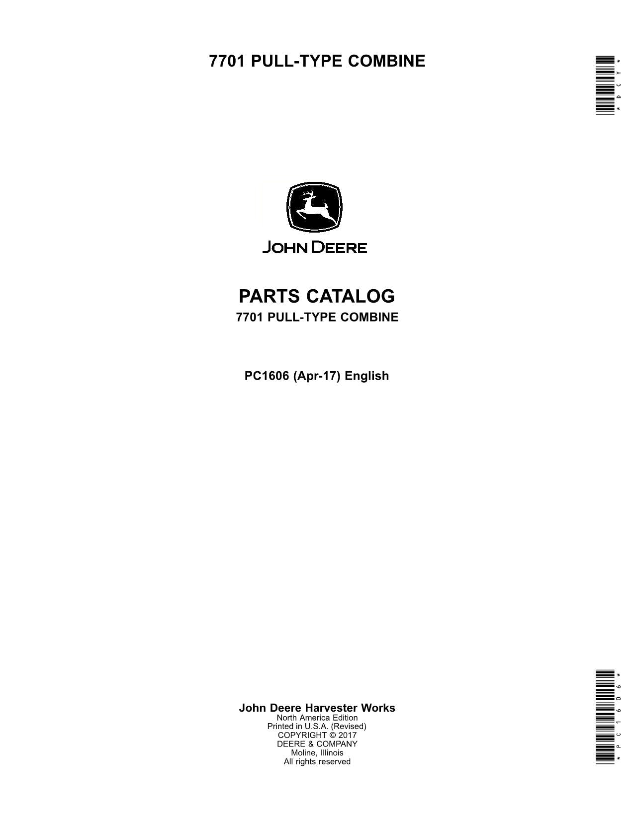 JOHN DEERE 7701 COMBINE PARTS CATALOG MANUAL