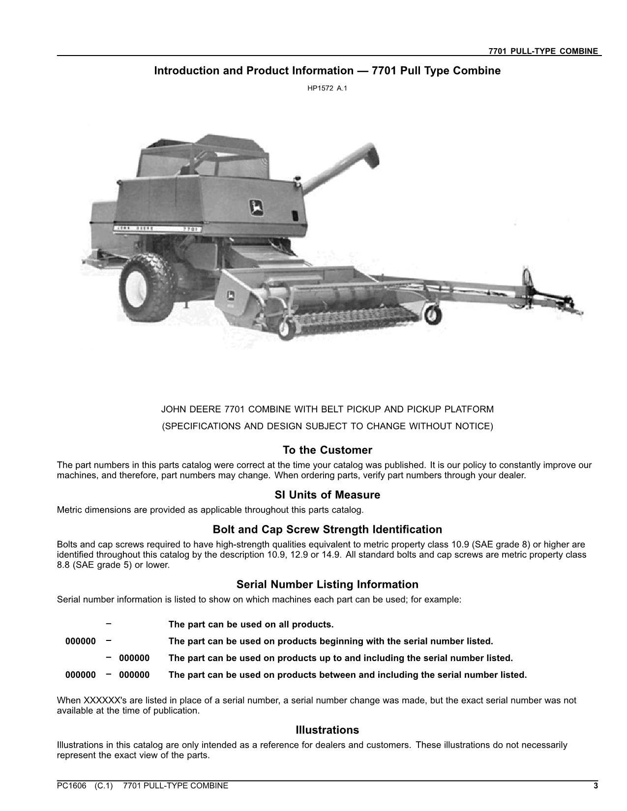 MANUEL DU CATALOGUE DES PIÈCES DE LA MOISSONNEUSE-BATTEUSE JOHN DEERE 7701