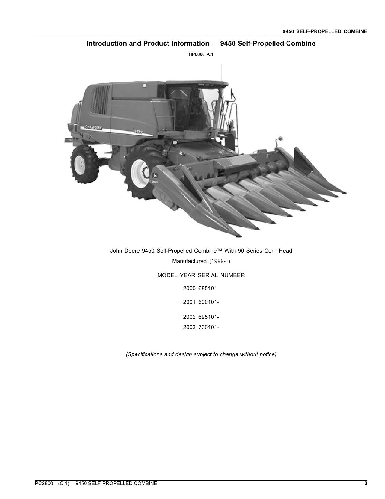 JOHN DEERE 9450 MÄHDRESCHER-ERSATZTEILKATALOGHANDBUCH