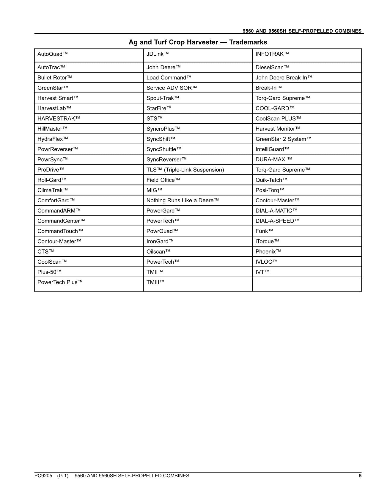 JOHN DEERE 9560  9560SH COMBINE PARTS CATALOG MANUAL