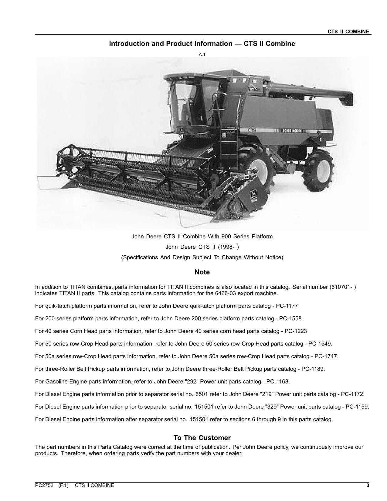 MANUEL DU CATALOGUE DES PIÈCES DE LA MOISSONNEUSE-BATTEUSE JOHN DEERE CTS II