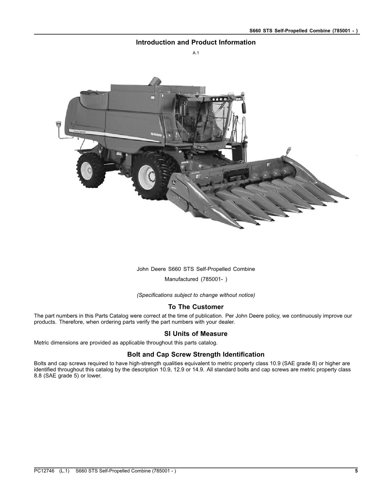 JOHN DEERE S660 STS COMBINE PARTS CATALOG MANUAL #2