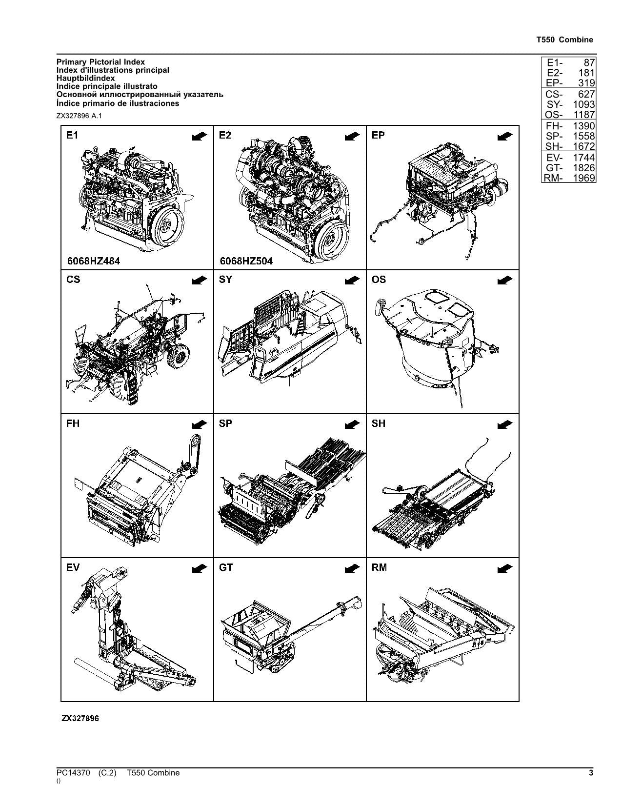 JOHN DEERE T550 COMBINE PARTS CATALOG MANUAL 125000-129999