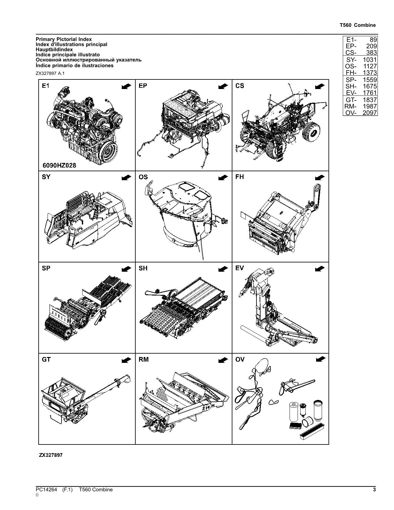 JOHN DEERE T560 COMBINE PARTS CATALOG MANUAL 120000 - 124999