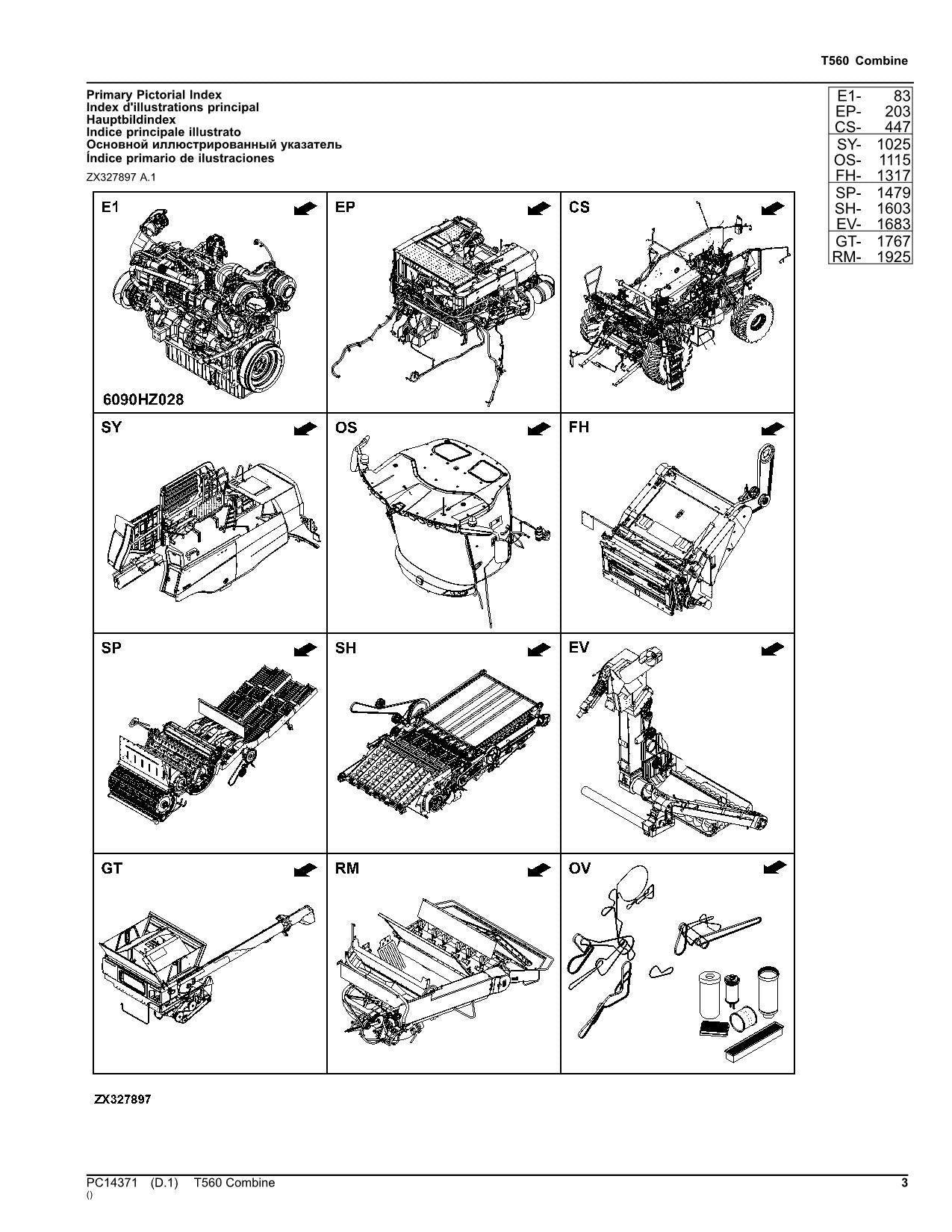 JOHN DEERE T560 COMBINE PARTS CATALOG MANUAL 125000-129999