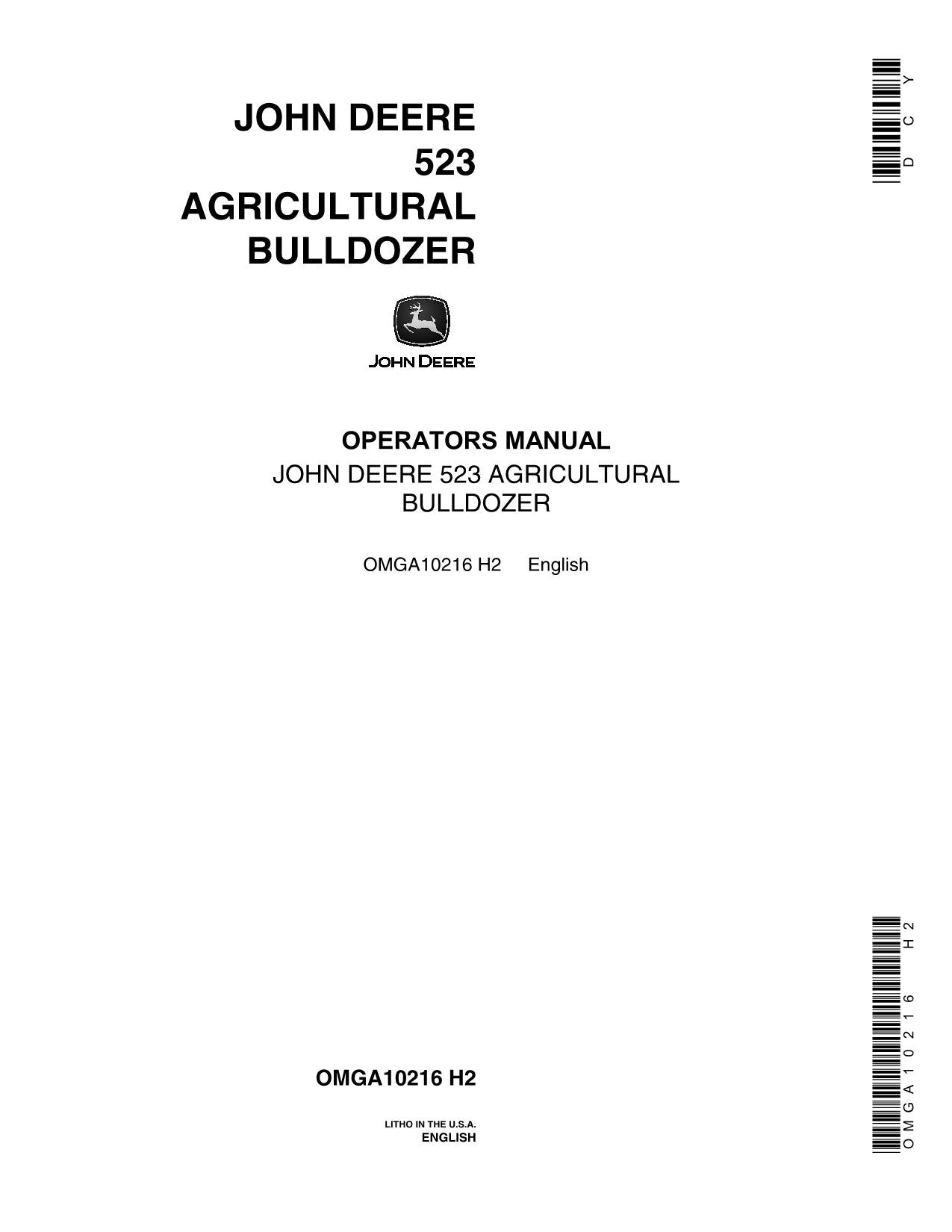 JOHN DEERE JD 523 AGRICULTURAL BULLDOZER OPERATORS MANUAL