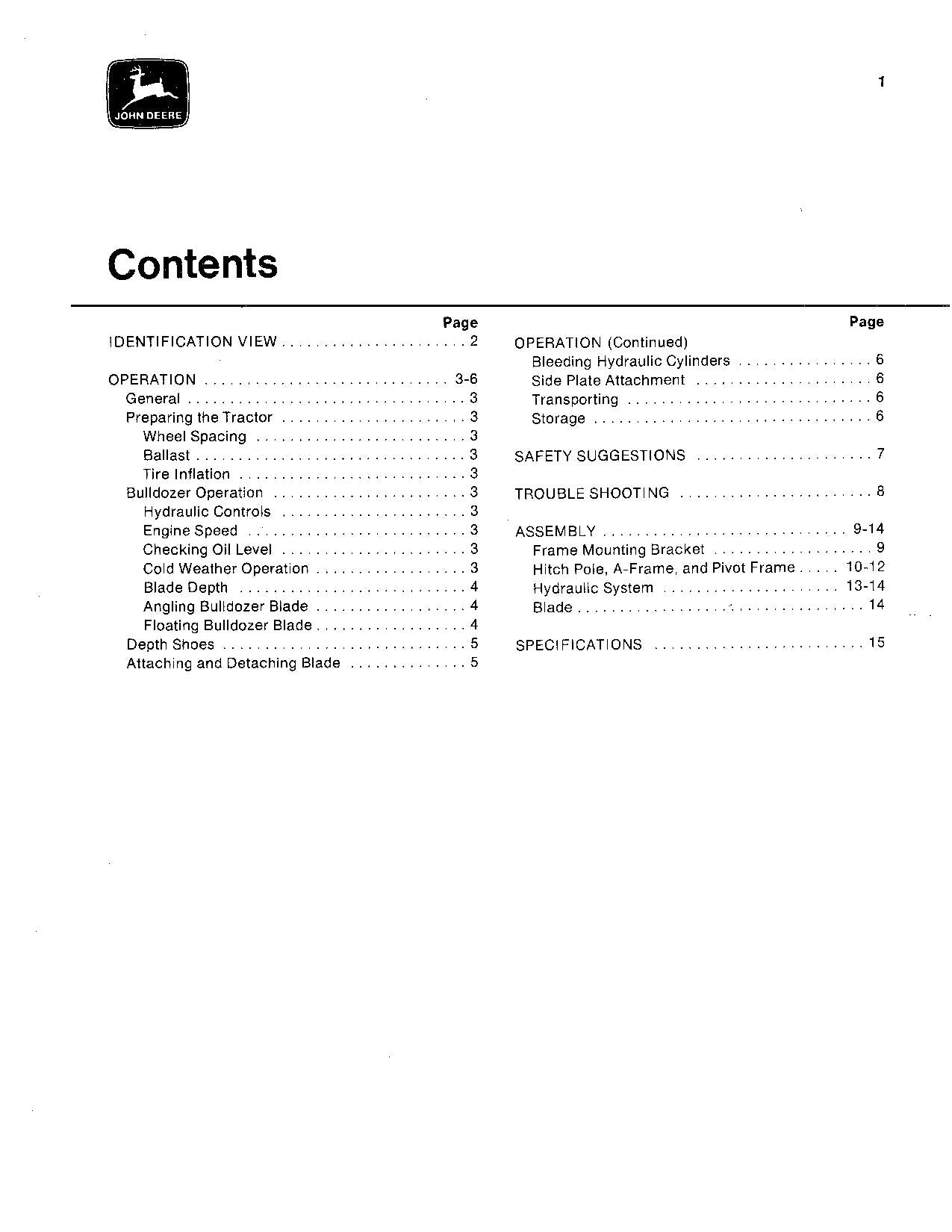 JOHN DEERE JD 523 AGRICULTURAL BULLDOZER OPERATORS MANUAL