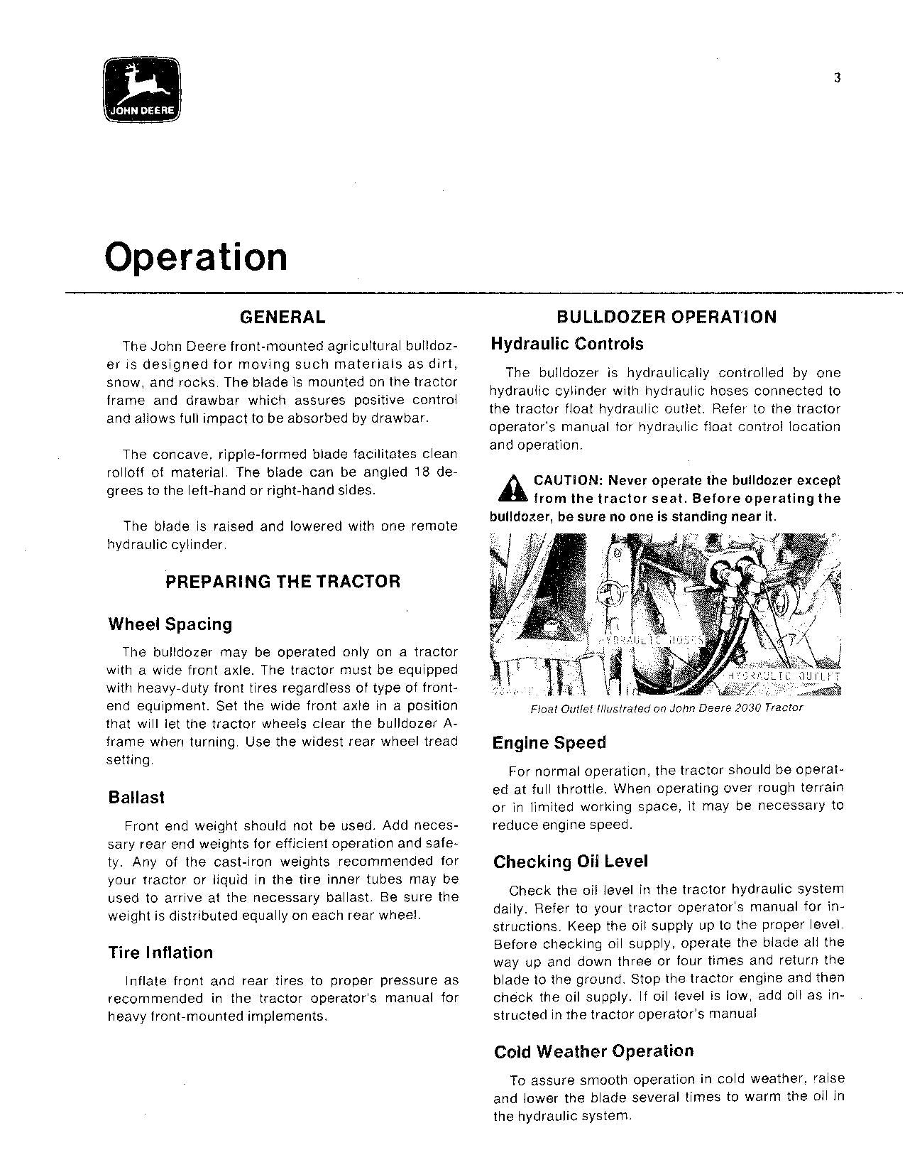 JOHN DEERE JD 523 AGRICULTURAL BULLDOZER OPERATORS MANUAL