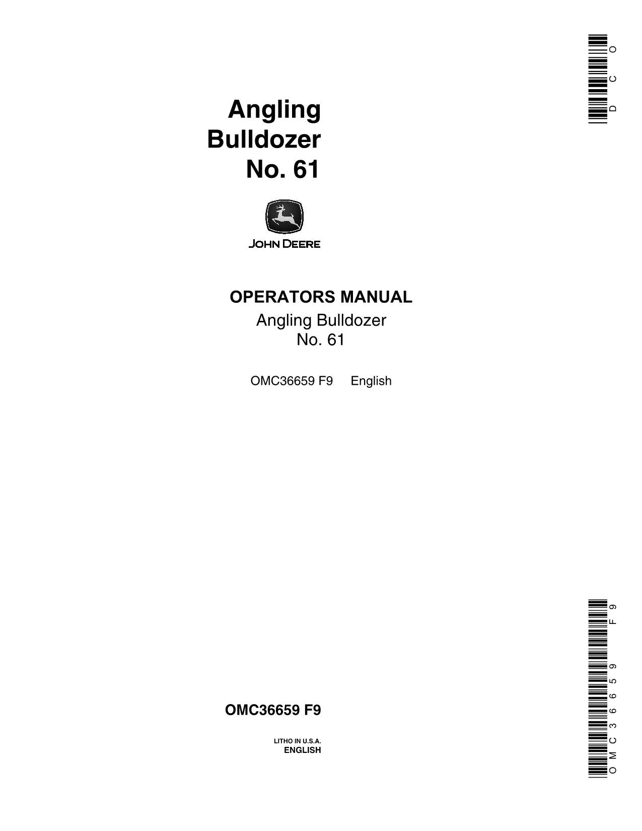 JOHN DEERE ANGLING BULLDOZER NO. 61 OPERATORS MANUAL