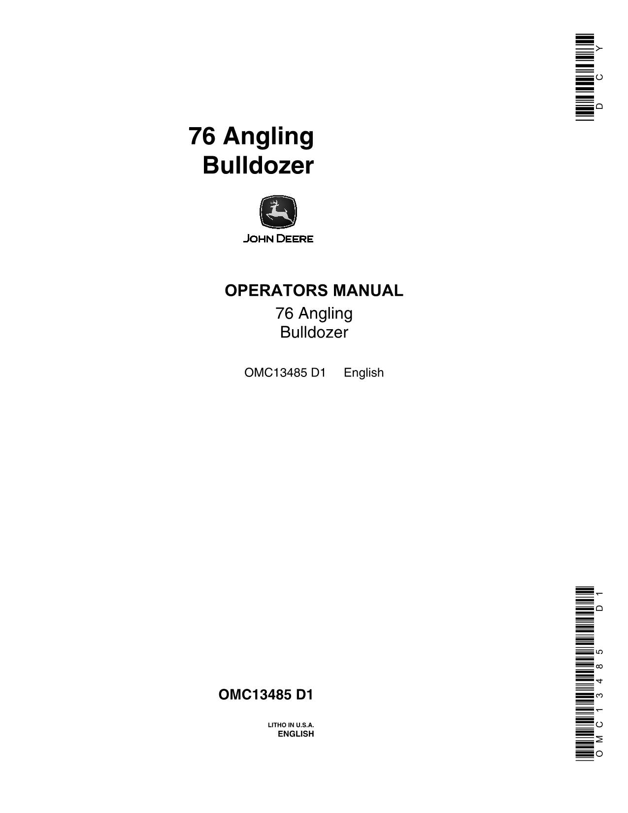 JOHN DEERE 76 ANGLING BULLDOZER OPERATORS MANUAL