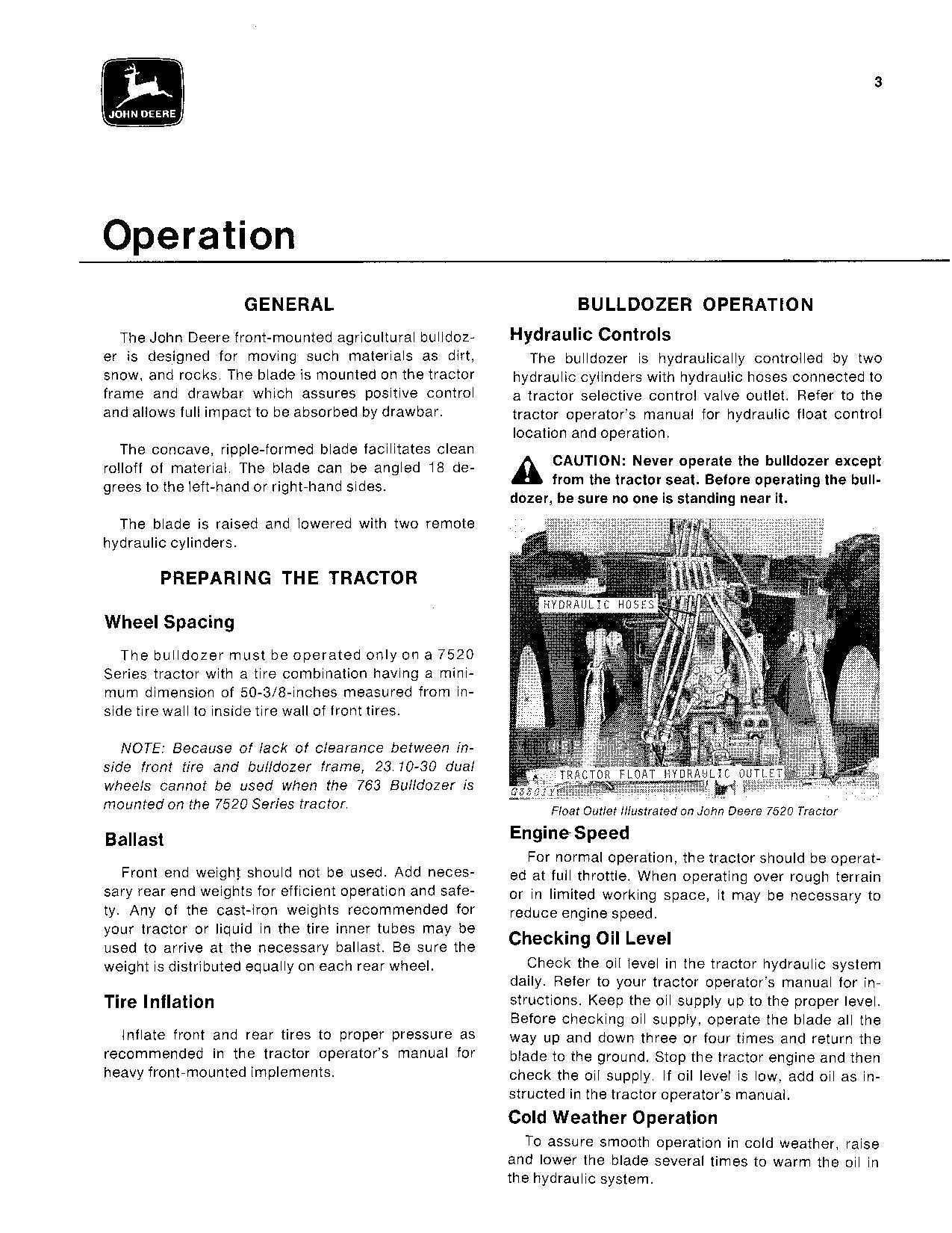 JOHN DEERE 763 BULLDOZER OPERATORS MANUAL