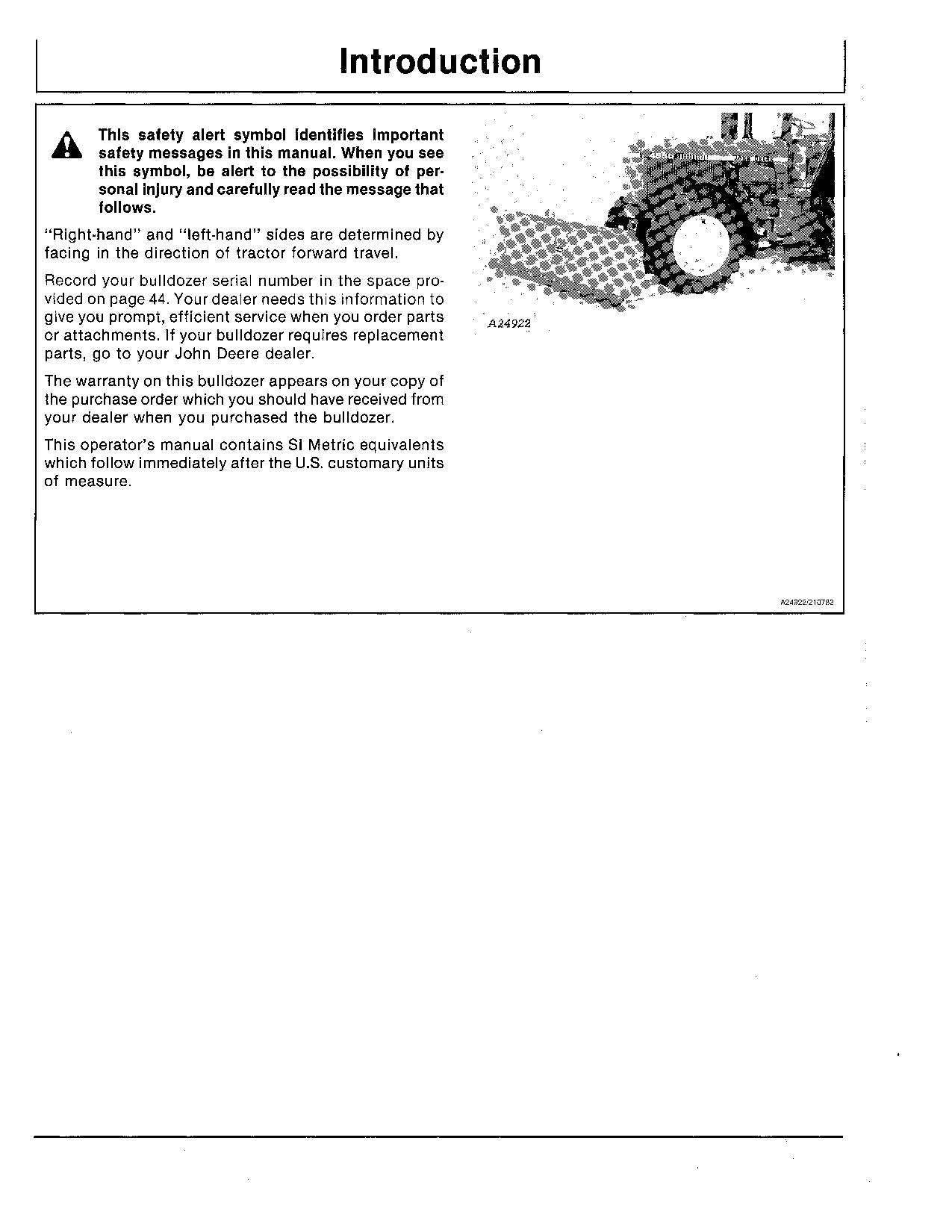 JOHN DEERE 855 AG BULLDOZERS OPERATORS MANUAL